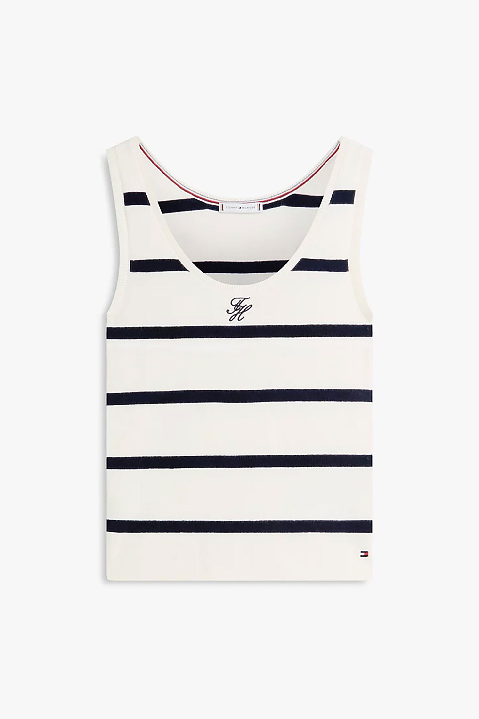 Tommy Hilfiger Γυναικείο Αμάνικο Τοπ με Ριγέ Σχέδιο Και Κεντημένο Λογότυπο Slim Fit - Ww0Ww48480 Ασπρόμαυρο