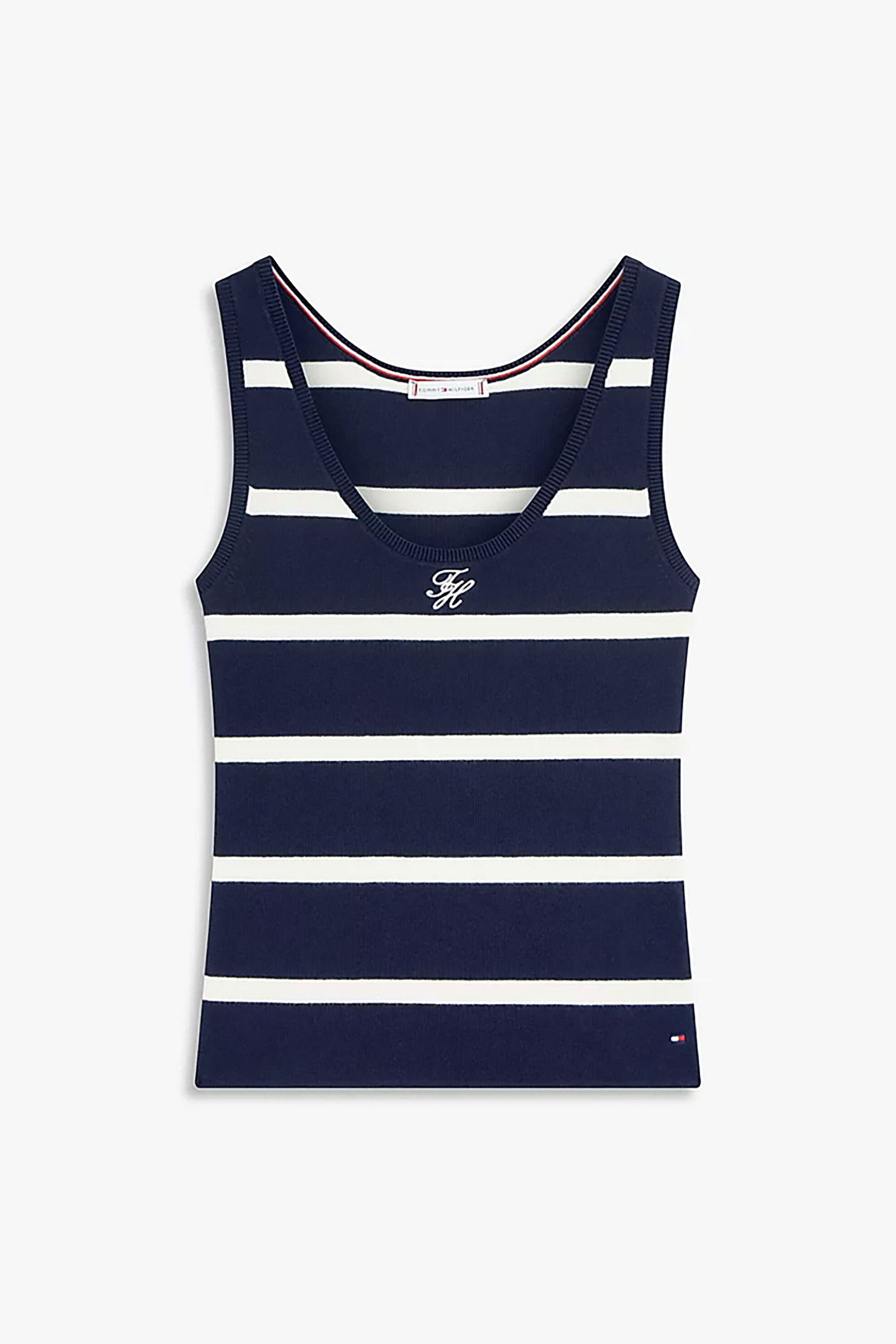 Tommy Hilfiger Γυναικείο Αμάνικο Τοπ με Ριγέ Σχέδιο Και Κεντημένο Λογότυπο Slim Fit - Ww0Ww48480 Σκούρο Μπλε