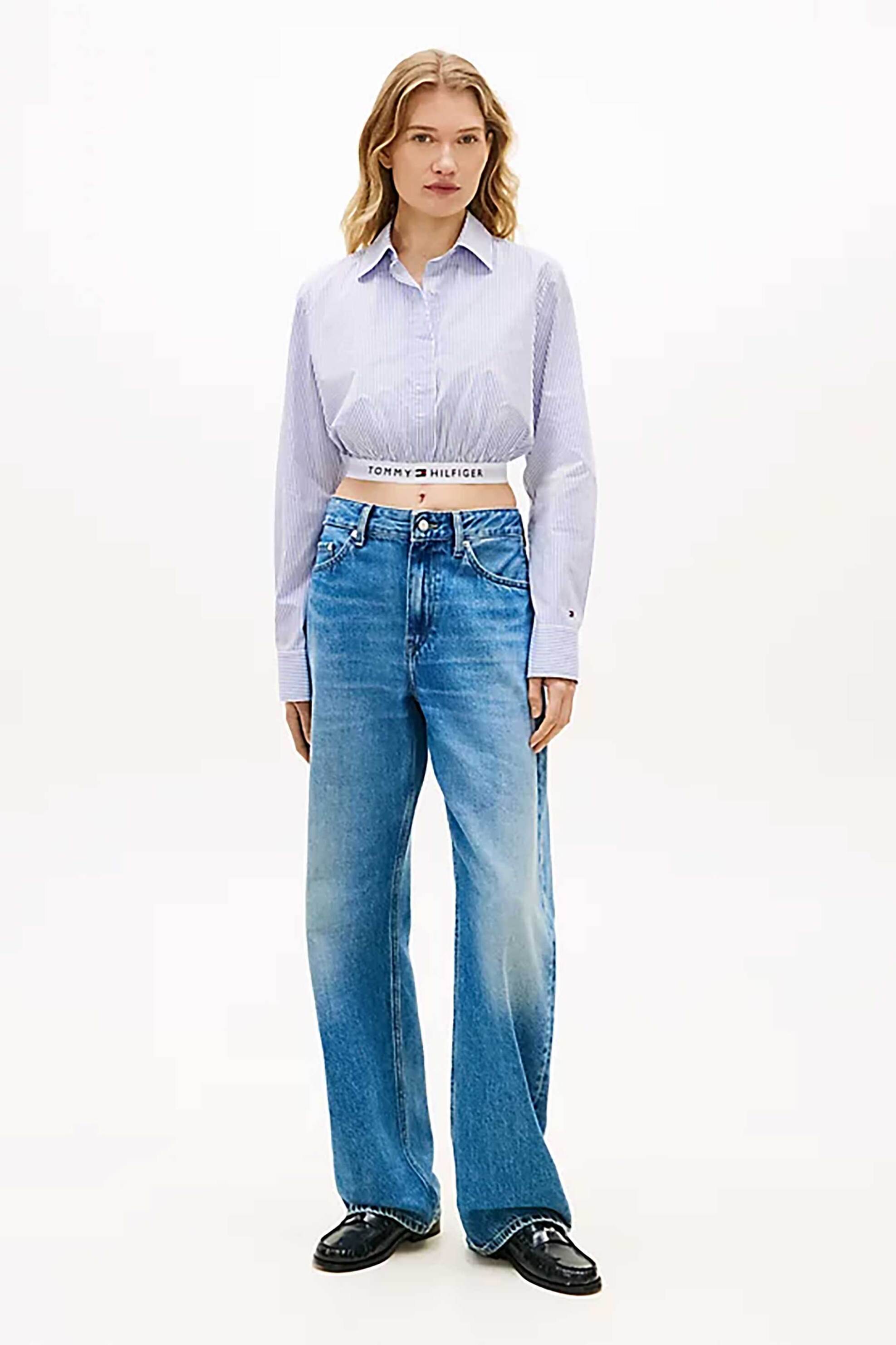 TOMMY HILFIGER Tommy Hilfiger γυναικείο τοπ με λογότυπο cropped - WW0WW48903 Λευκό - Μπλε - 2