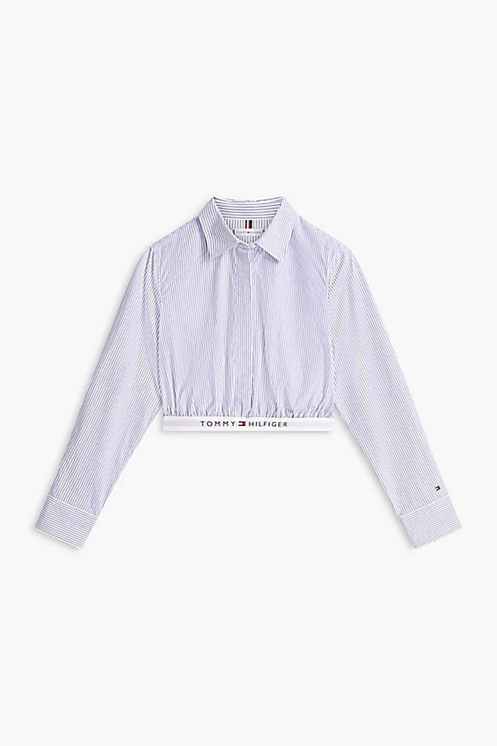 Tommy Hilfiger Γυναικείο Τοπ με Λογότυπο Cropped - Ww0Ww48903 Λευκό Μπλε