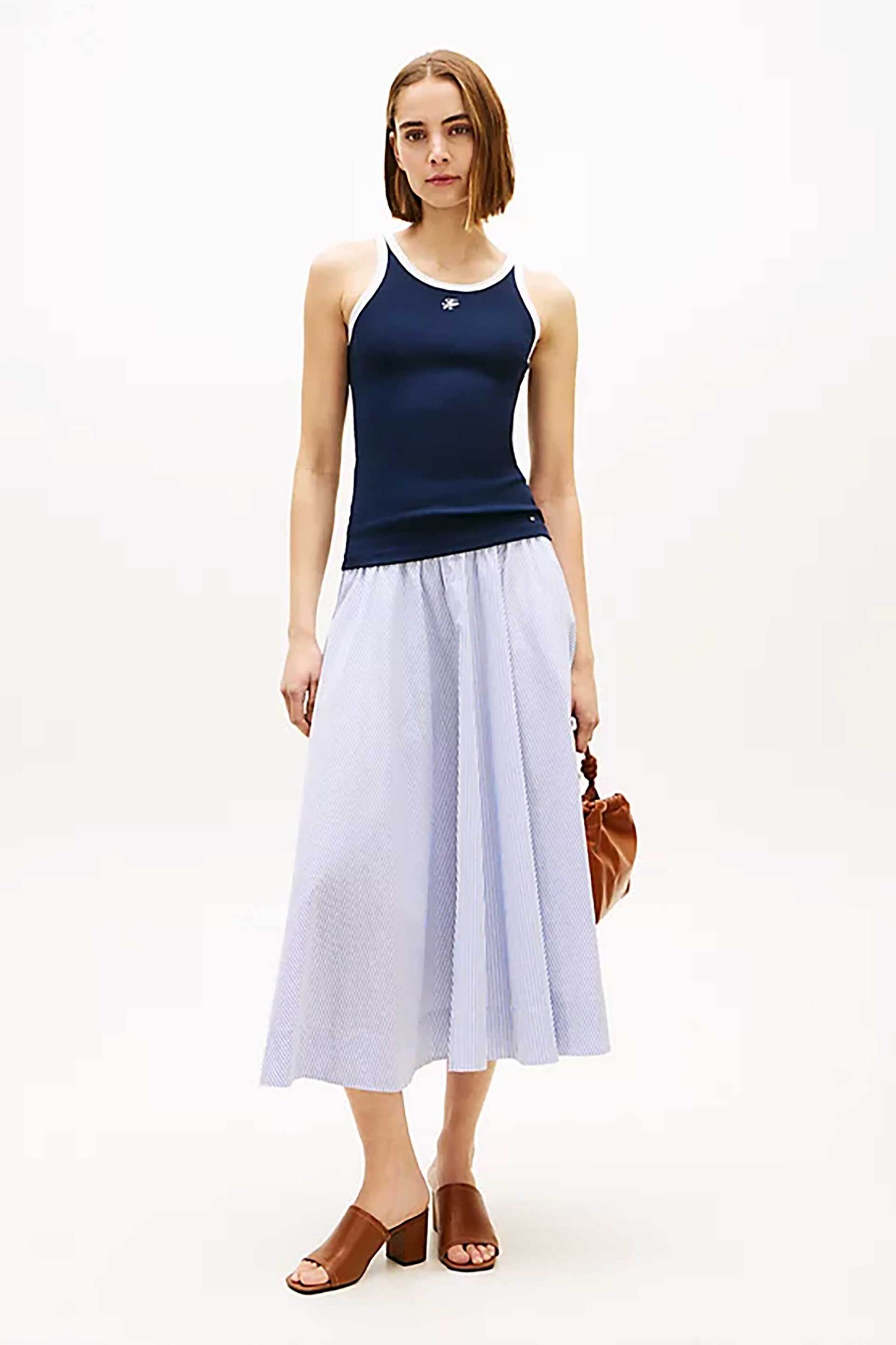 TOMMY HILFIGER Tommy Hilfiger γυναικεία midi φούστα με ριγέ σχέδιο A-line - WW0WW48936 Λευκό - Μπλε