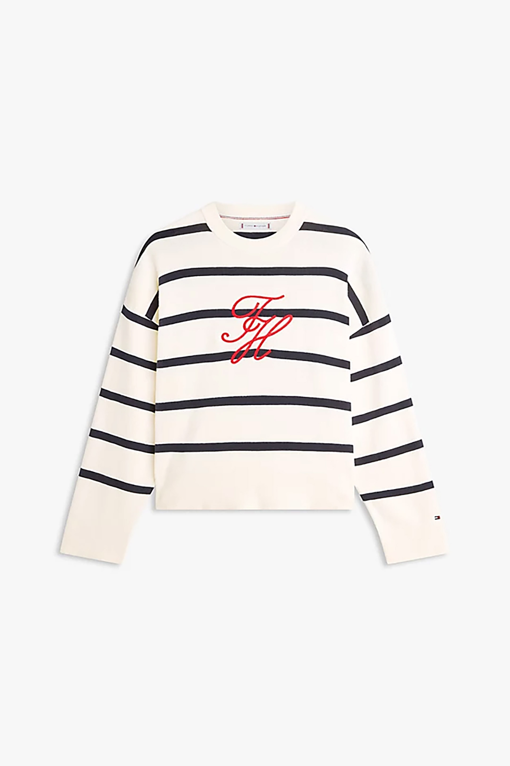 Tommy Hilfiger Γυναικείο Πουλόβερ με Ριγέ Σχέδιο Και Κεντημένο Logo Relaxed Fit - Ww0Ww49768 Ασπρόμαυρο