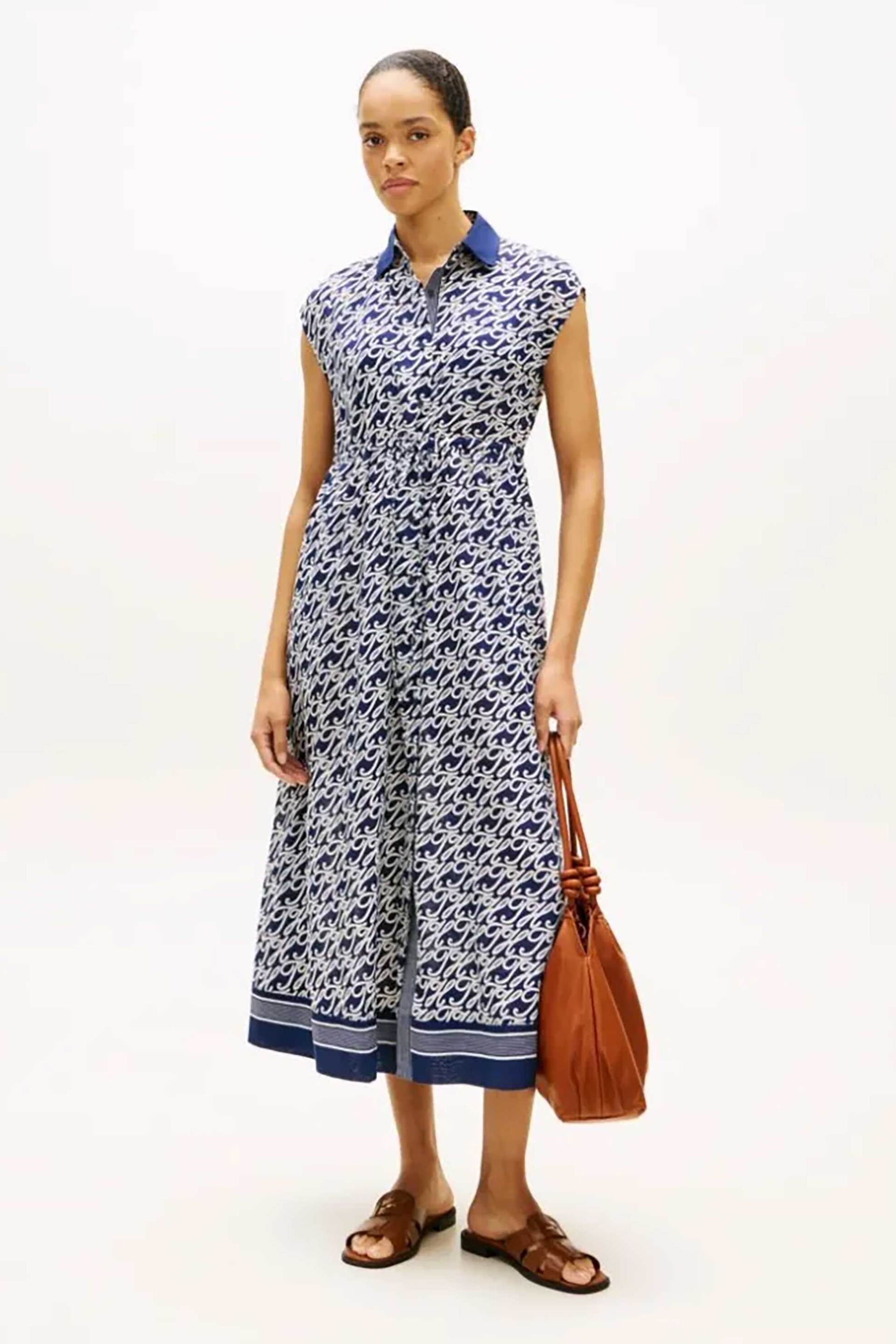 TOMMY HILFIGER Tommy Hilfiger γυναικείο μεταξωτό φόρεμα με all-over print - WW0WW49551 Μπλε