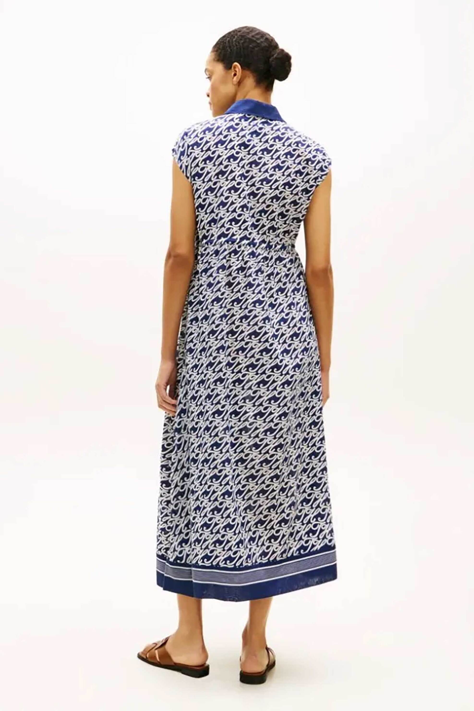 TOMMY HILFIGER Tommy Hilfiger γυναικείο μεταξωτό φόρεμα με all-over print - WW0WW49551 Μπλε - 3