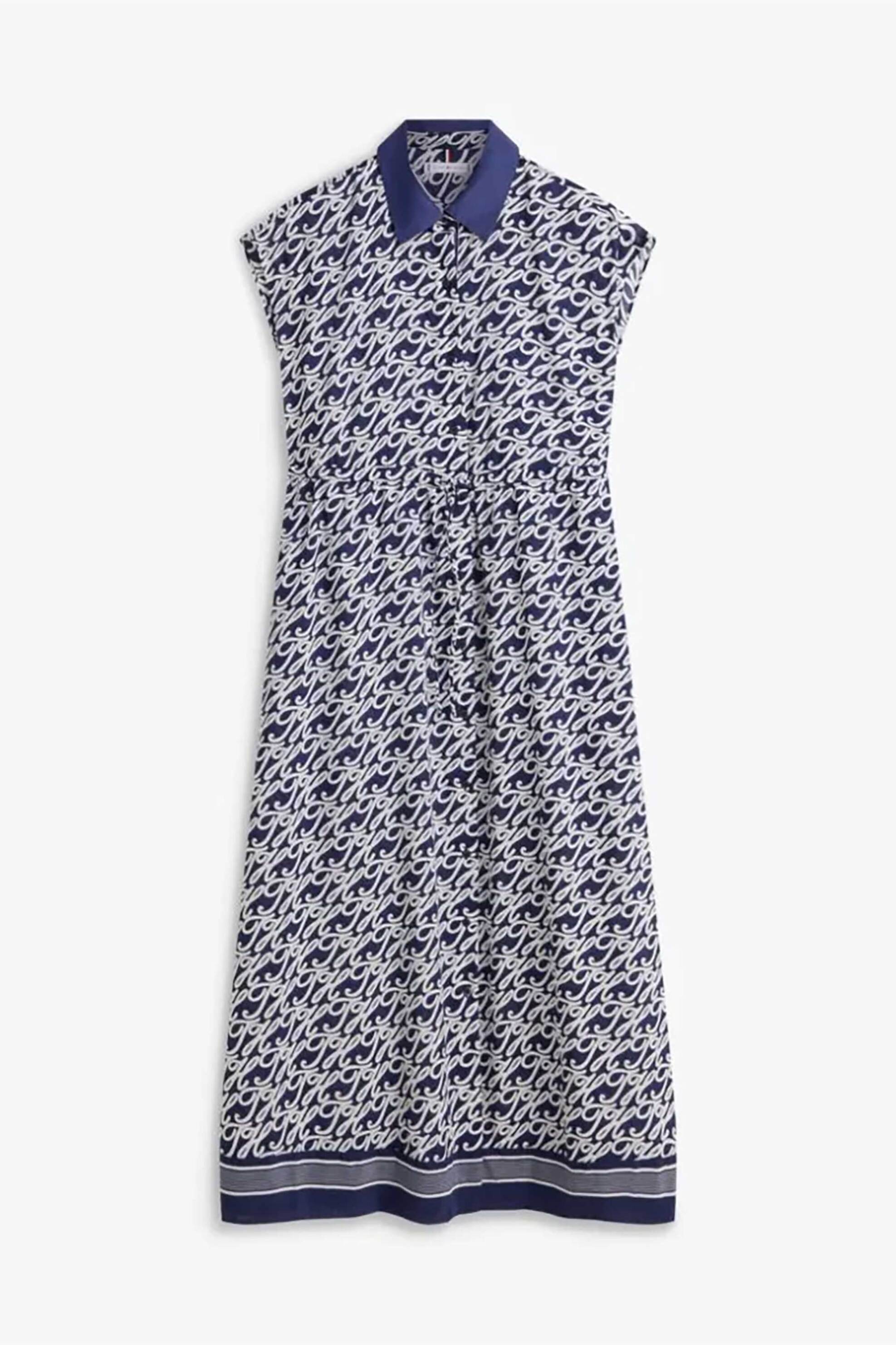 TOMMY HILFIGER Tommy Hilfiger γυναικείο μεταξωτό φόρεμα με all-over print - WW0WW49551 Μπλε - 4