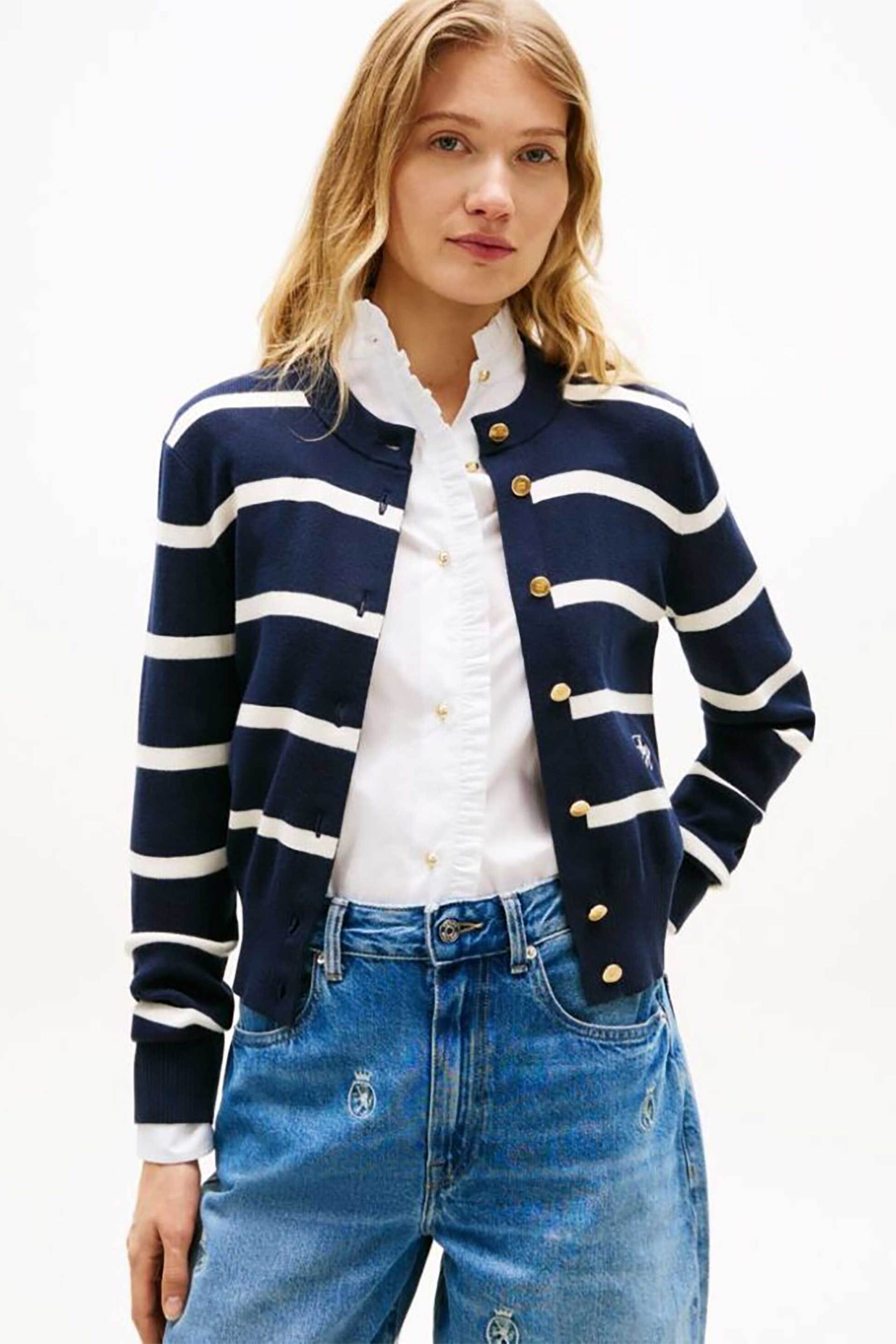 TOMMY HILFIGER Tommy Hilfiger γυναικεία πλεκτή ζακέτα ριγέ - WW0WW49617 Σκούρο Μπλε