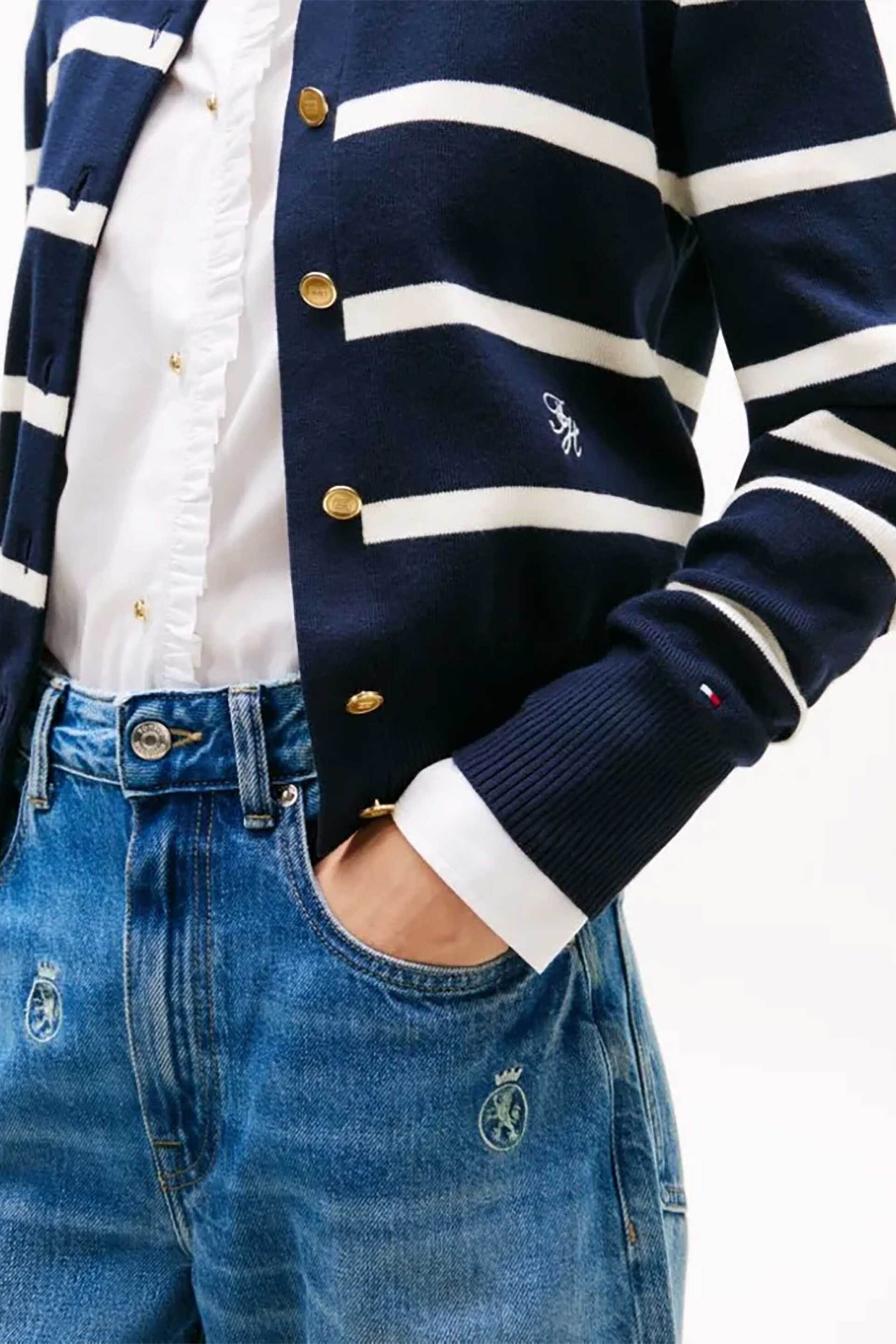TOMMY HILFIGER Tommy Hilfiger γυναικεία πλεκτή ζακέτα ριγέ - WW0WW49617 Σκούρο Μπλε - 2