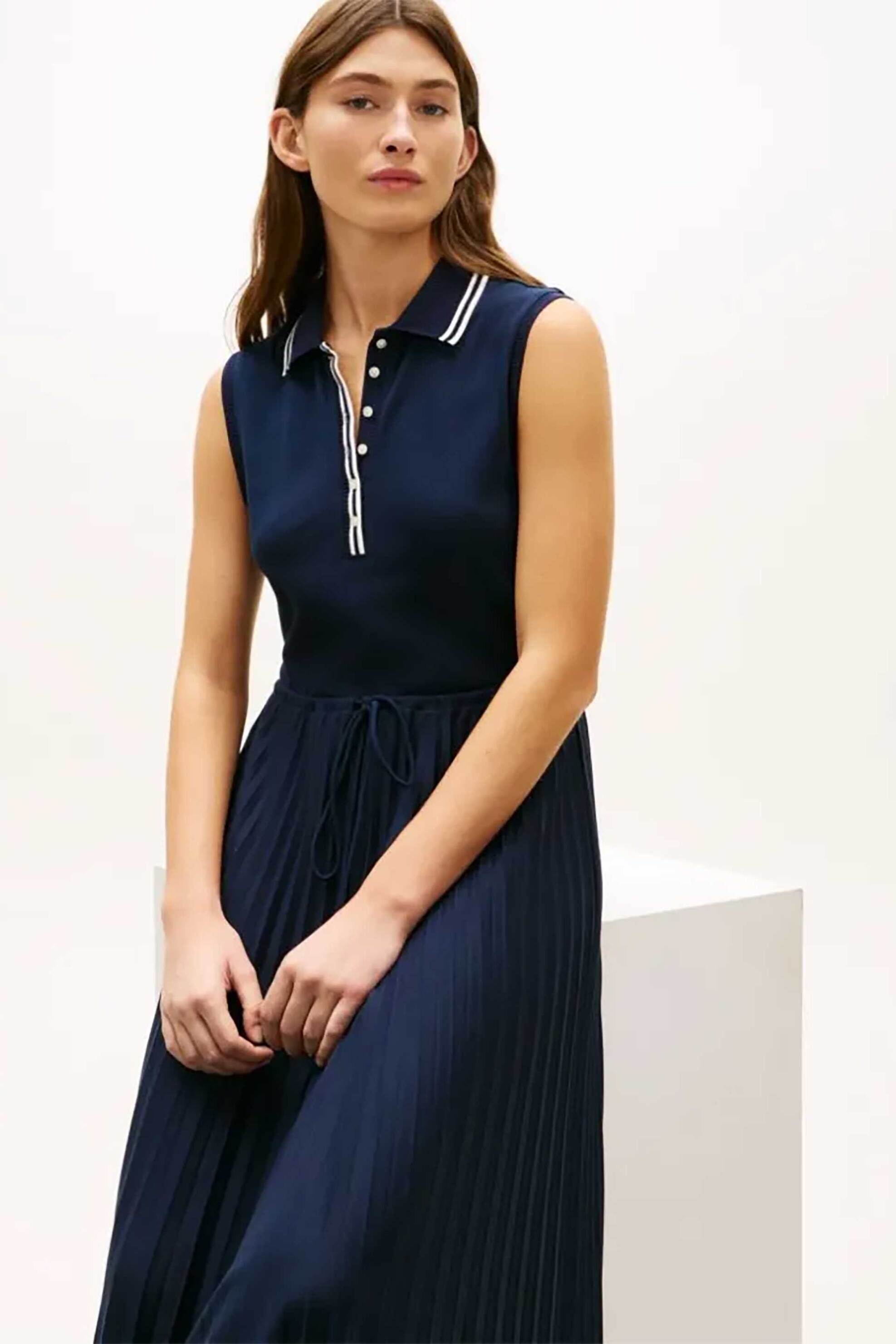 TOMMY HILFIGER Tommy Hilfiger γυναικείο αμάνικο midi φόρεμα με πόλο γιακά - WW0WW49621 Μπλε Σκούρο - 2