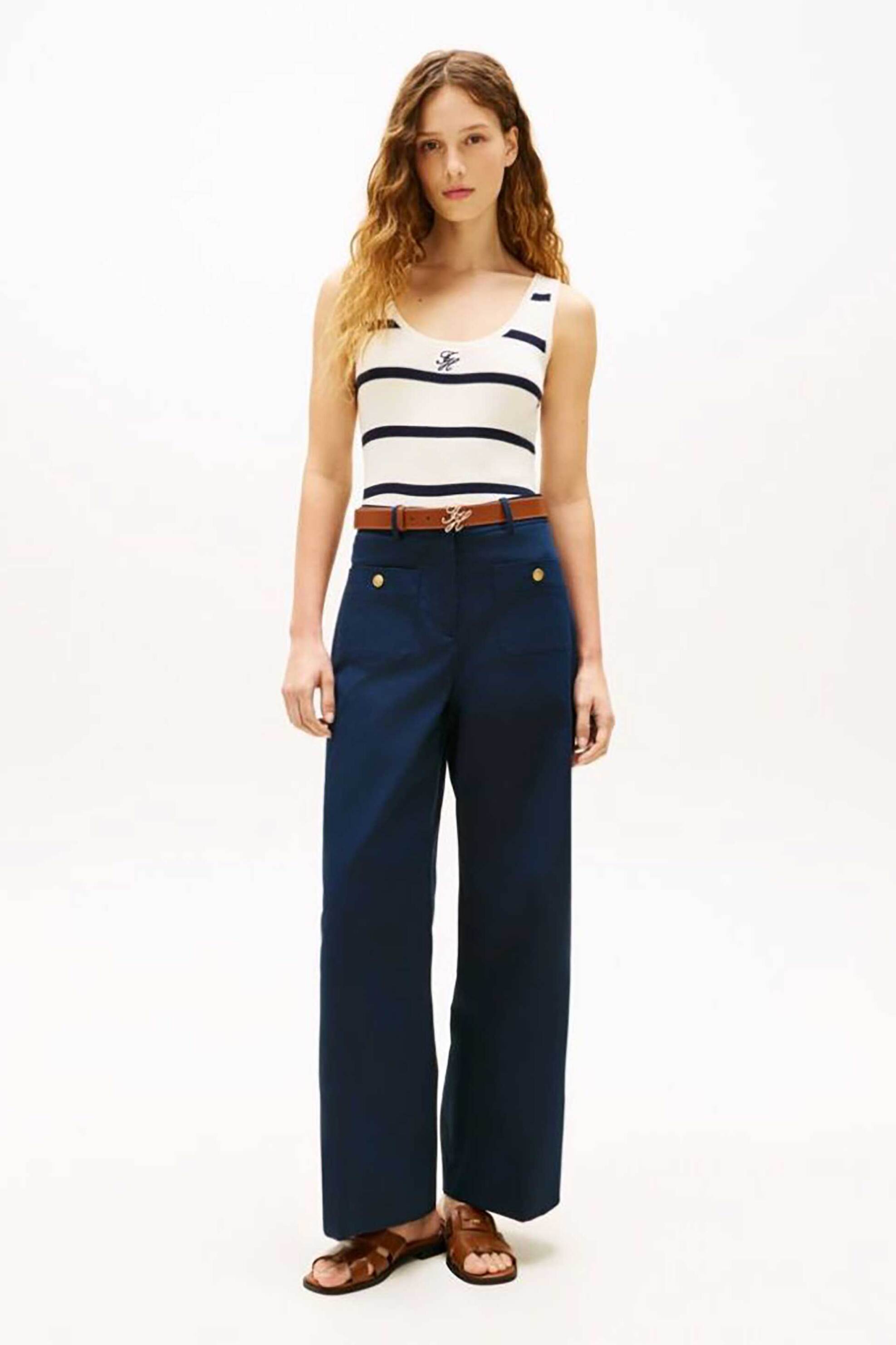 TOMMY HILFIGER Tommy Hilfiger γυναικείο παντελόνι με μεταλλικά κουμπιά - WW0WW49002 Μπλε Σκούρο