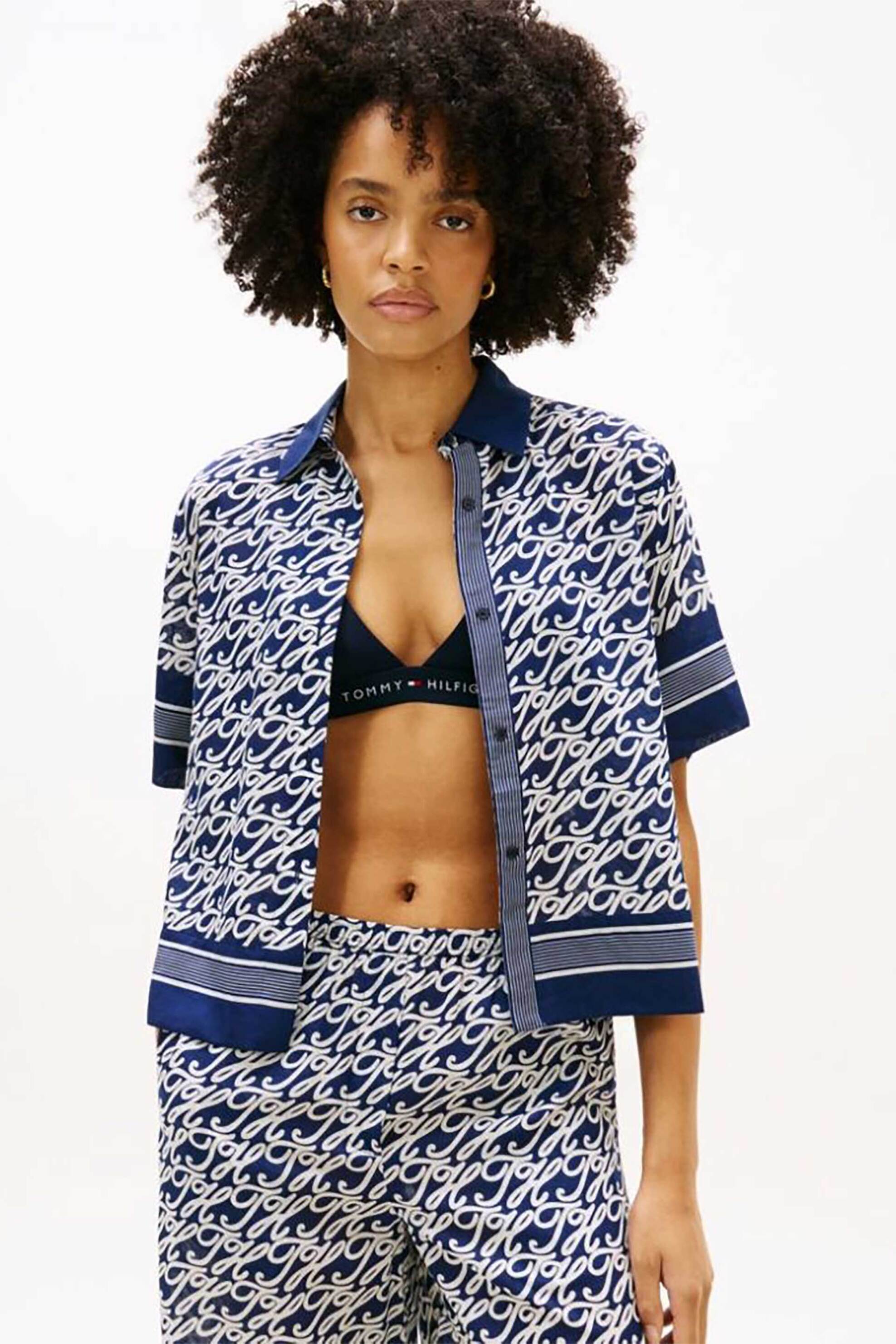 TOMMY HILFIGER Tommy Hilfiger γυναικείο πουκάμισο μεταξωτό με print Relaxed Fit - WW0WW49547 Μπλε