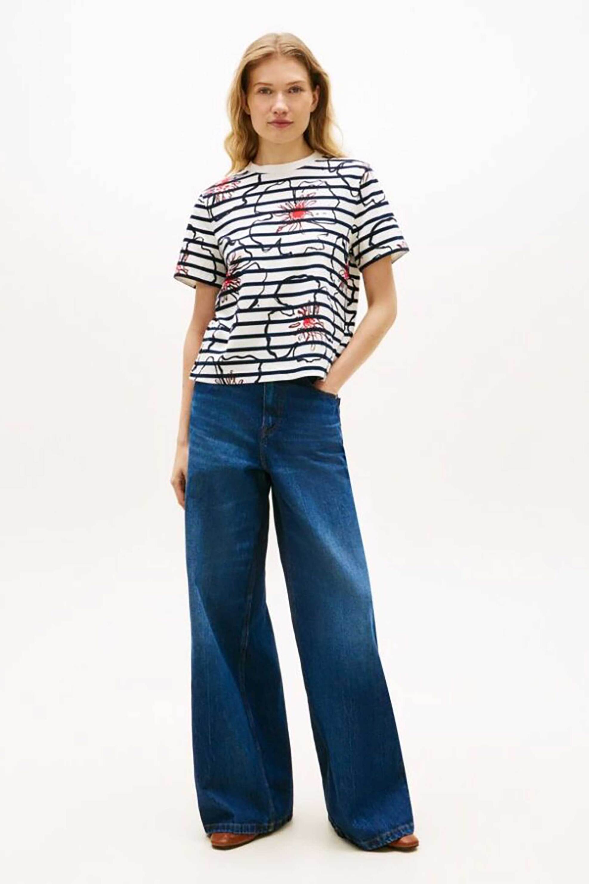 TOMMY HILFIGER Tommy Hilfiger γυναικείο T-shirt με floral print Regular Fit - WW0WW49626 Μπλε Σκούρο - 2