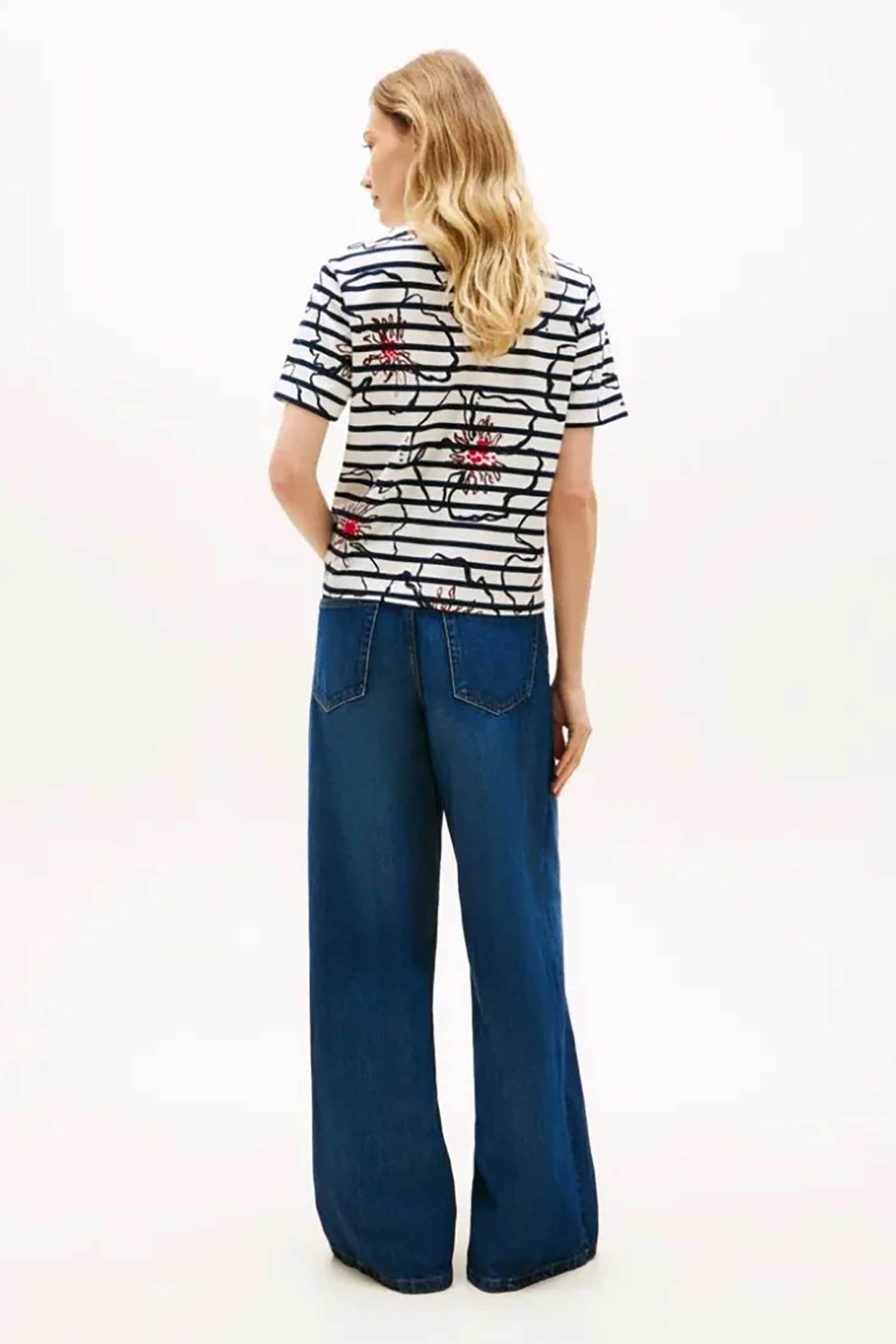 TOMMY HILFIGER Tommy Hilfiger γυναικείο T-shirt με floral print Regular Fit - WW0WW49626 Μπλε Σκούρο - 3