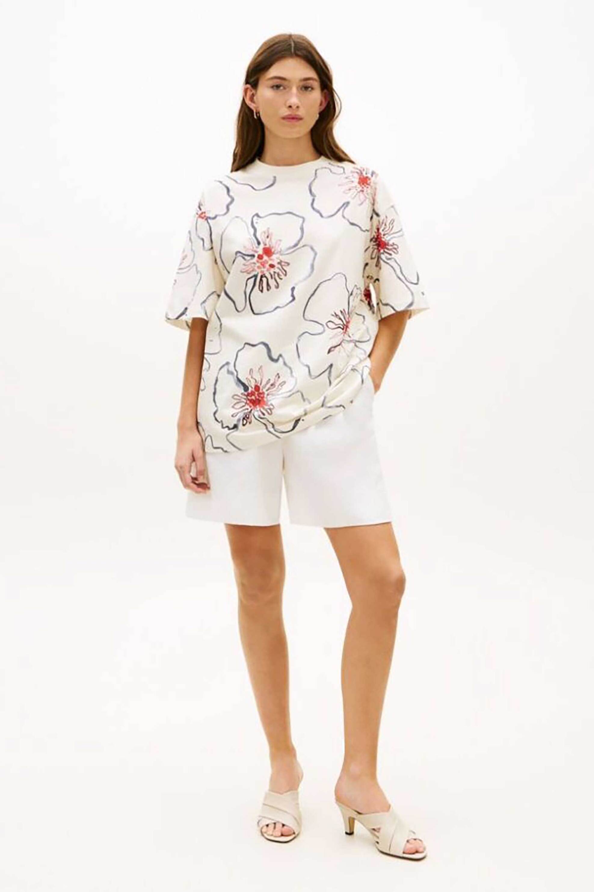 TOMMY HILFIGER Tommy Hilfiger γυναικείο T-shirt με floral print Oversized Fit - WW0WW48708 Εκρού - 2