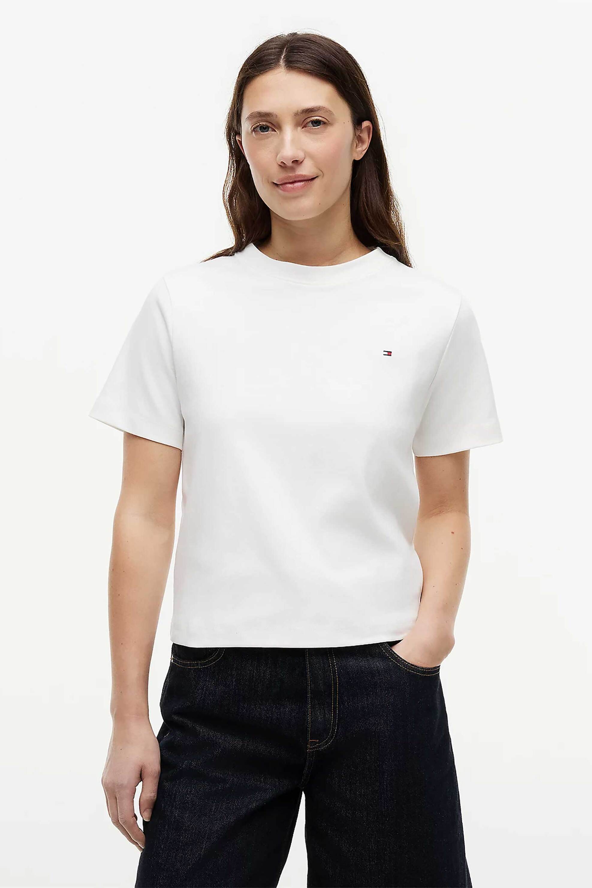 Tommy Hilfiger γυναικείο T-shirt με λογότυπο Boxy Fit - WW0WW49646 Εκρού