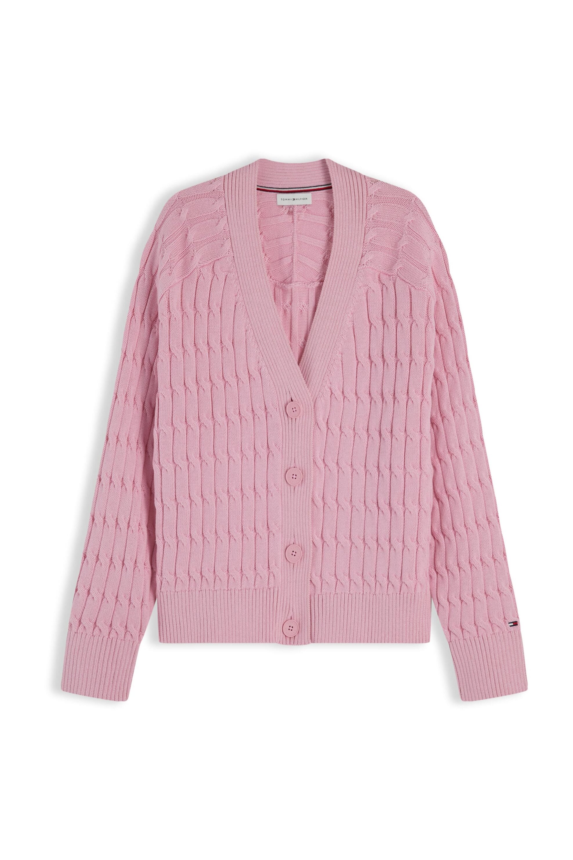 TOMMY HILFIGER Tommy Hilfiger γυναικεία πλεκτή ζακέτα με cable knit pattern Oversized Fit - WW0WW50078 Ροζ