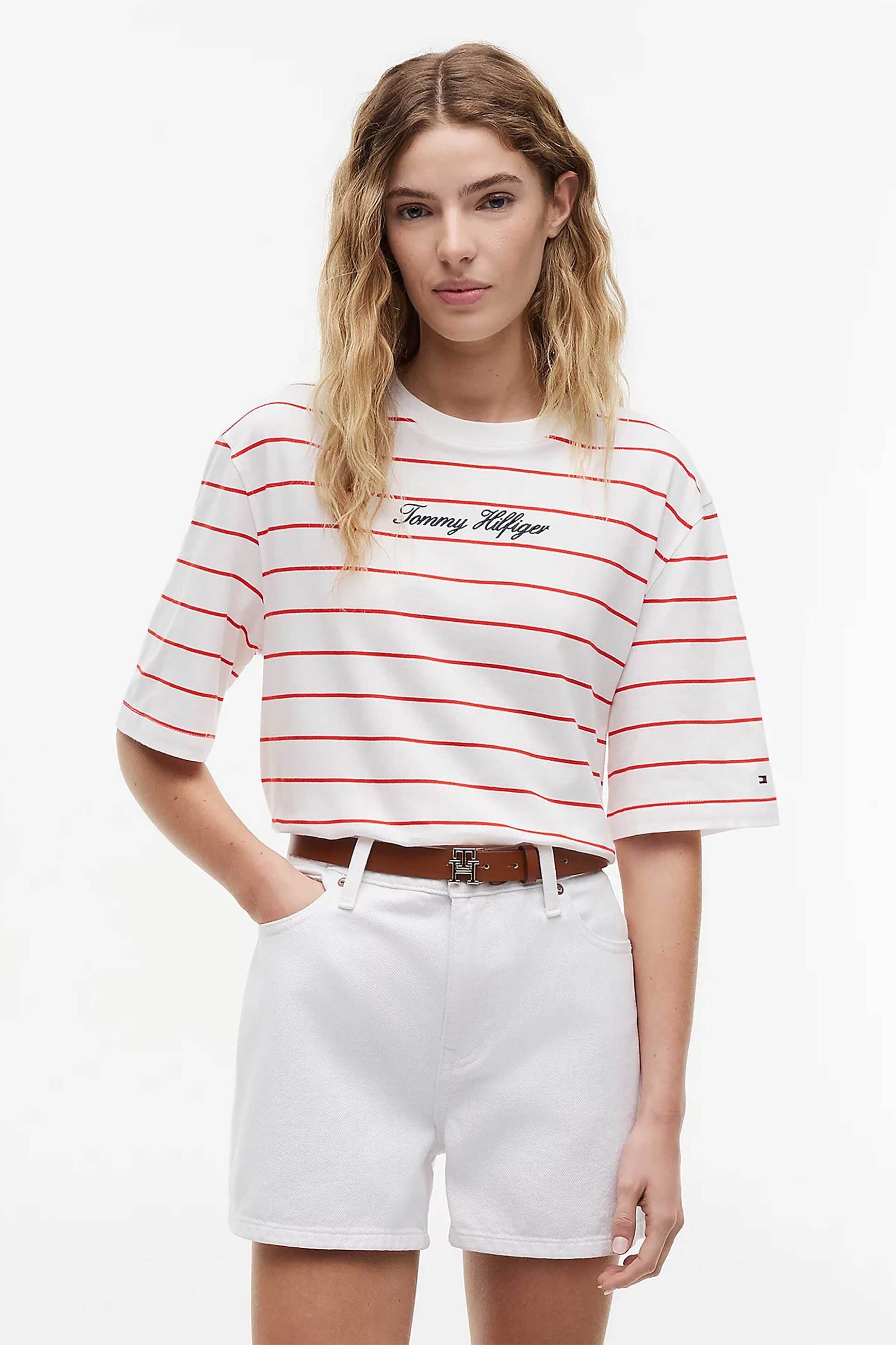 Tommy Hilfiger γυναικείο T-shirt με λογότυπο Relaxed Fit - WW0WW50948 Κόκκινο