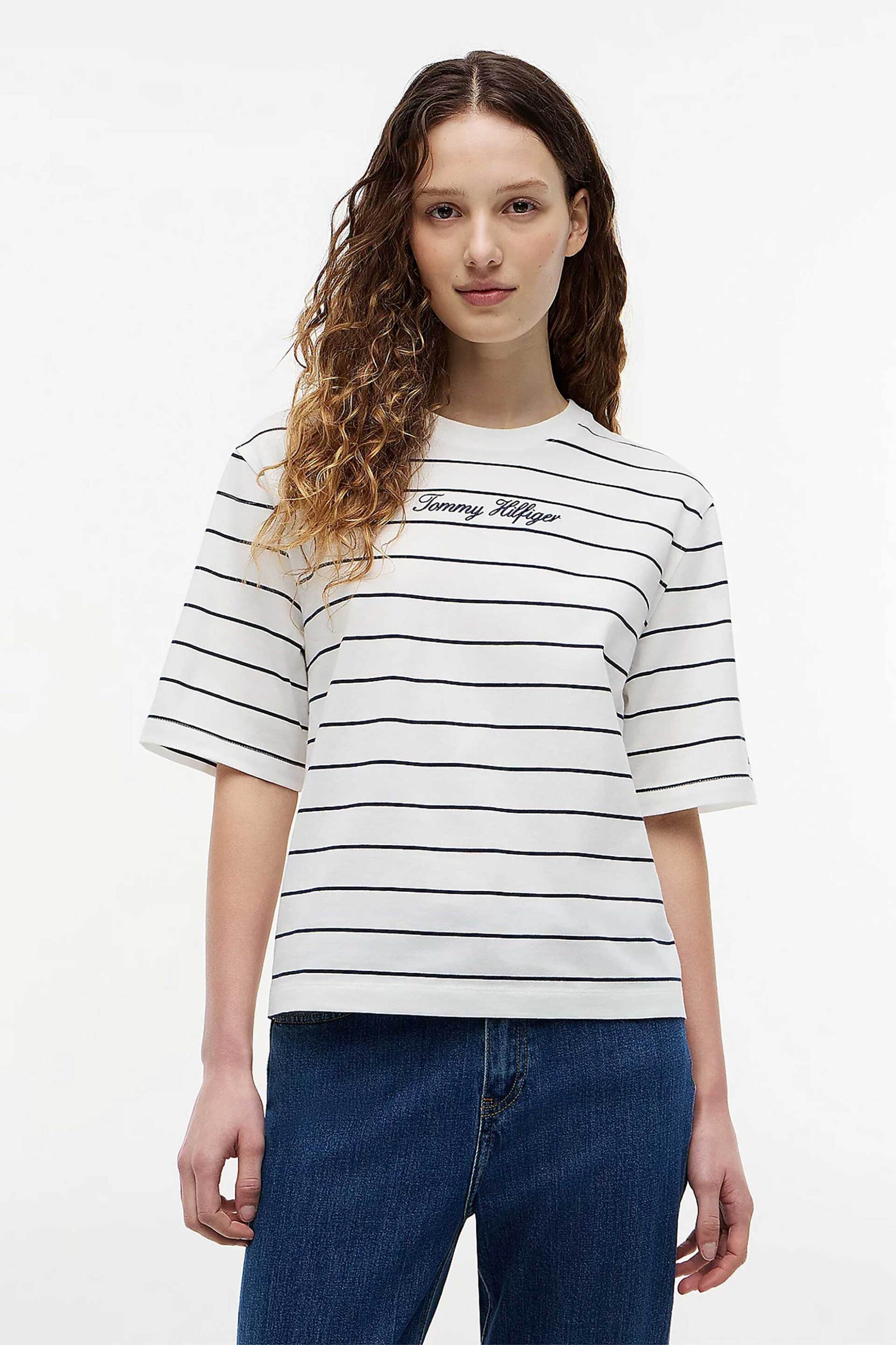 Tommy Hilfiger γυναικείο T-shirt με λογότυπο Relaxed Fit - WW0WW50948 Μπλε Σκούρο