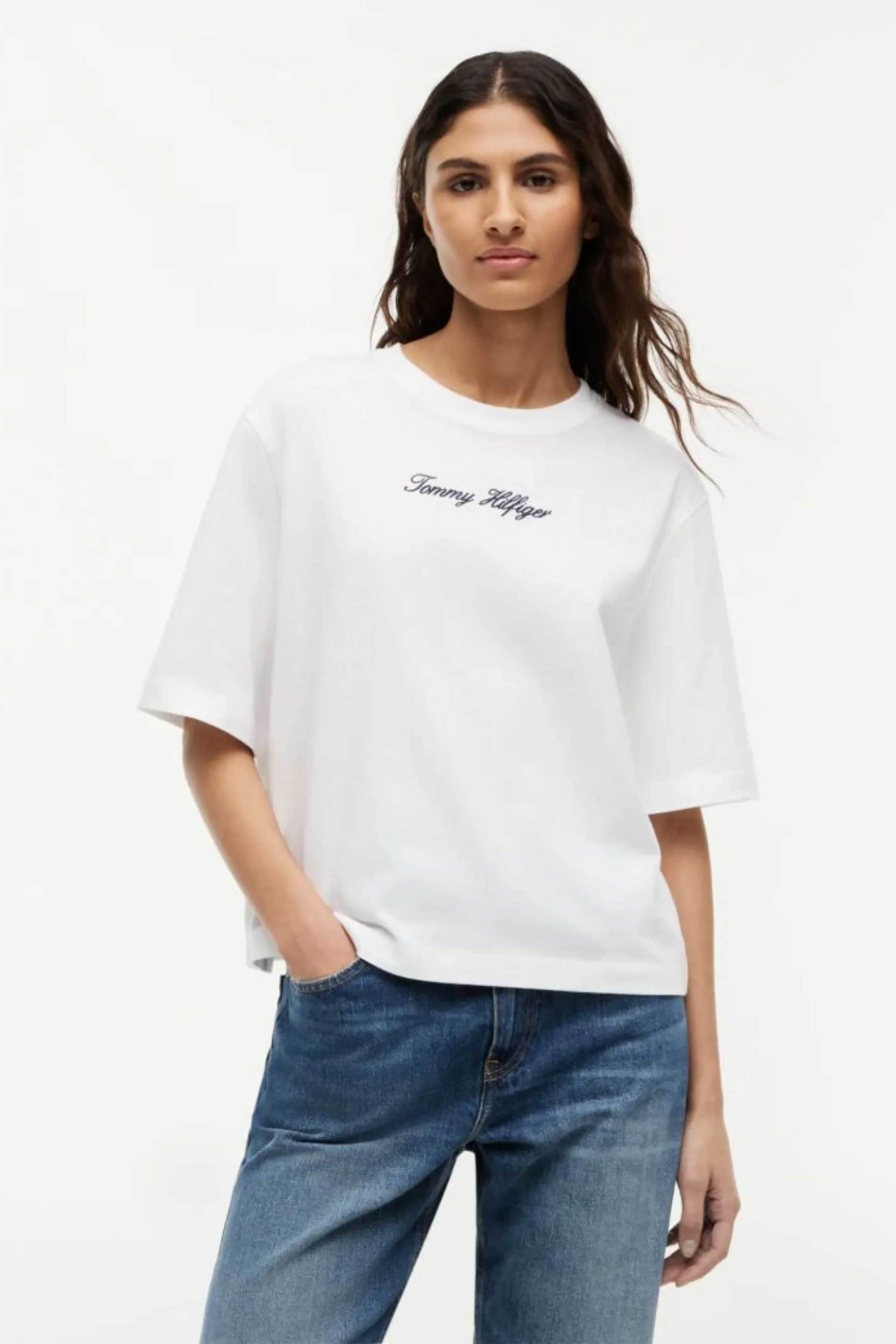 Tommy Hilfiger γυναικείο T-shirt με λογότυπο Relaxed Fit - WW0WW50948 Εκρού