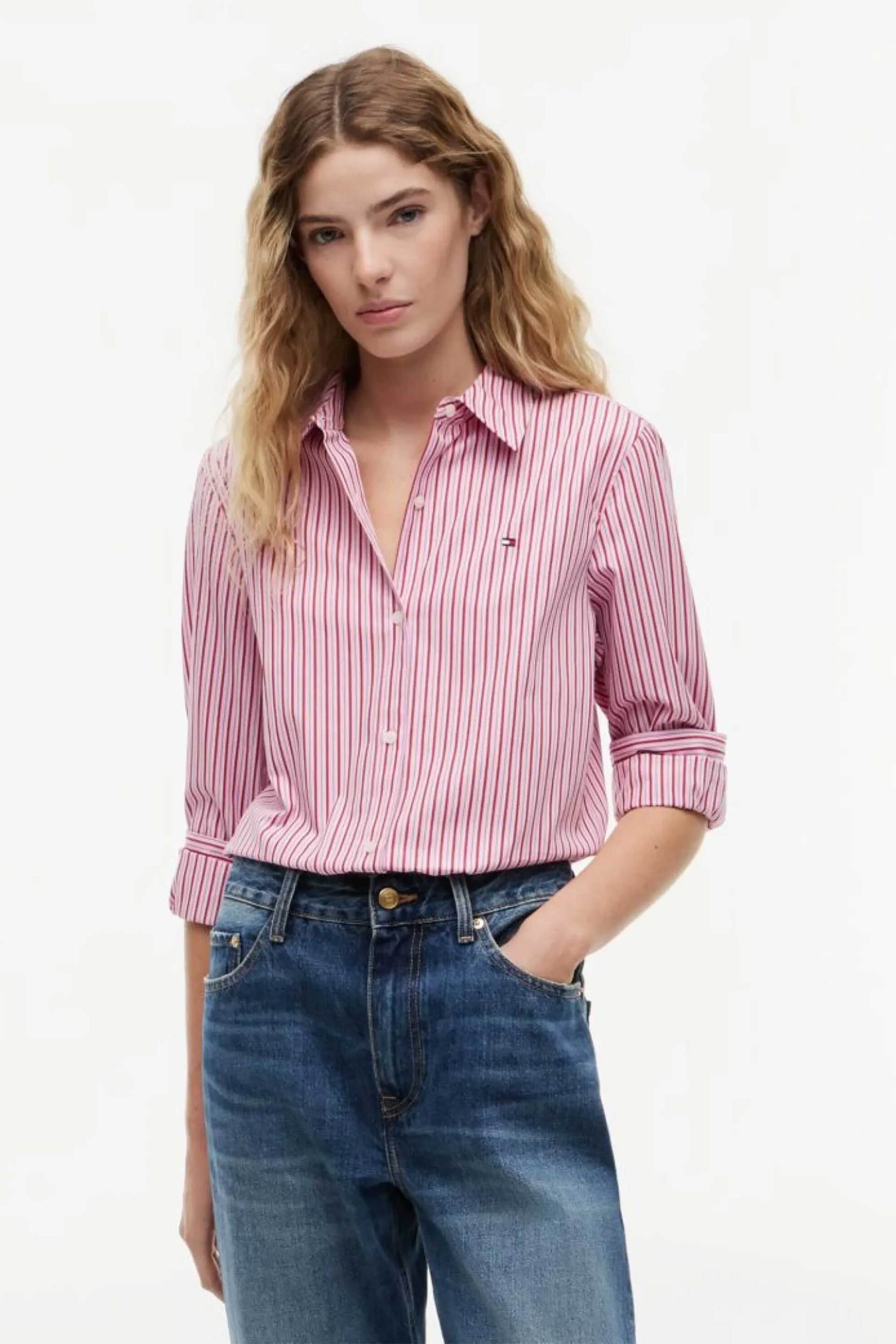 Tommy Hilfiger γυναικείο πουκάμισο με λογότυπο Regular Fit - WW0WW51155 Ροζ