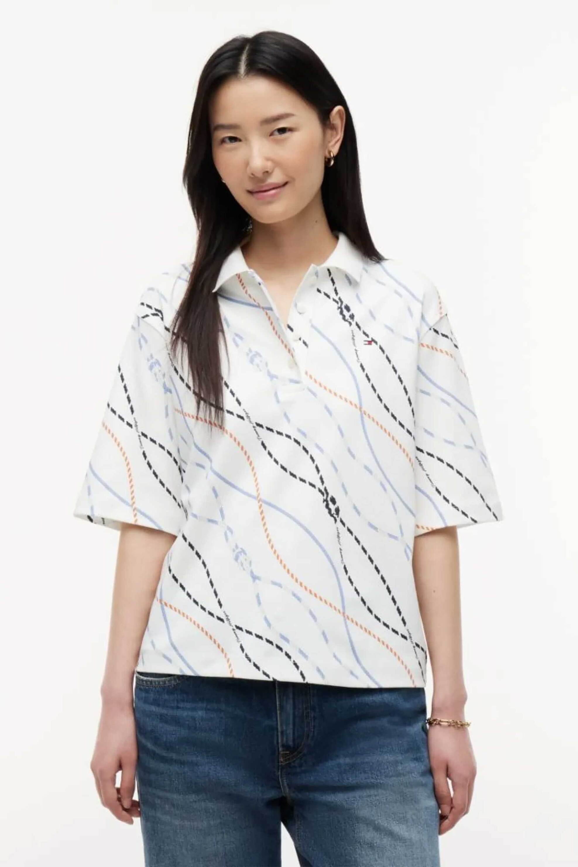 Tommy Hilfiger γυναικεία πλεκτή μπλούζα πόλο με rope print Relaxed Fit - WW0WW49971 Πολύχρωμο