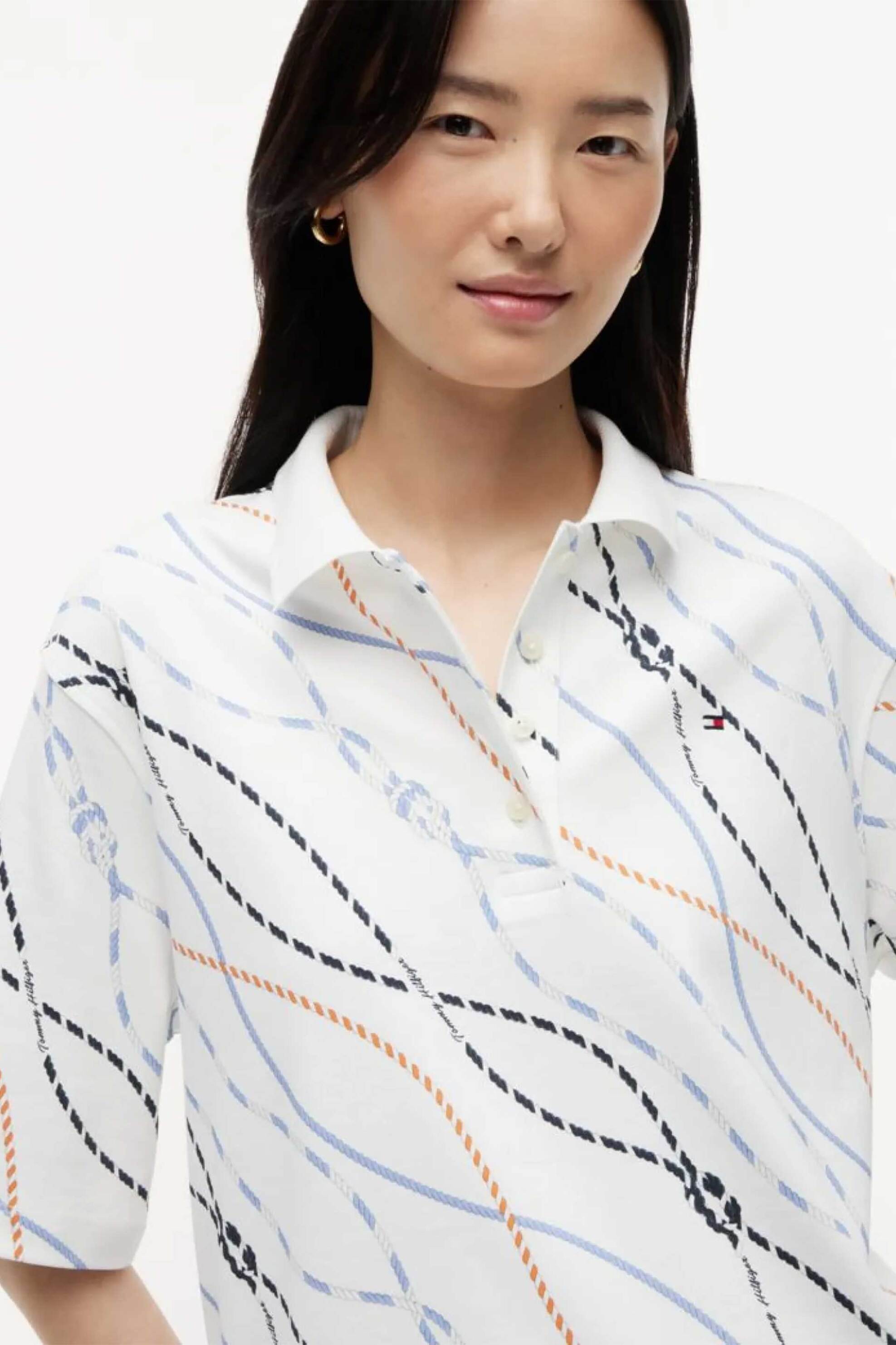 Tommy Hilfiger γυναικεία πλεκτή μπλούζα πόλο με rope print Relaxed Fit - WW0WW49971 Πολύχρωμο