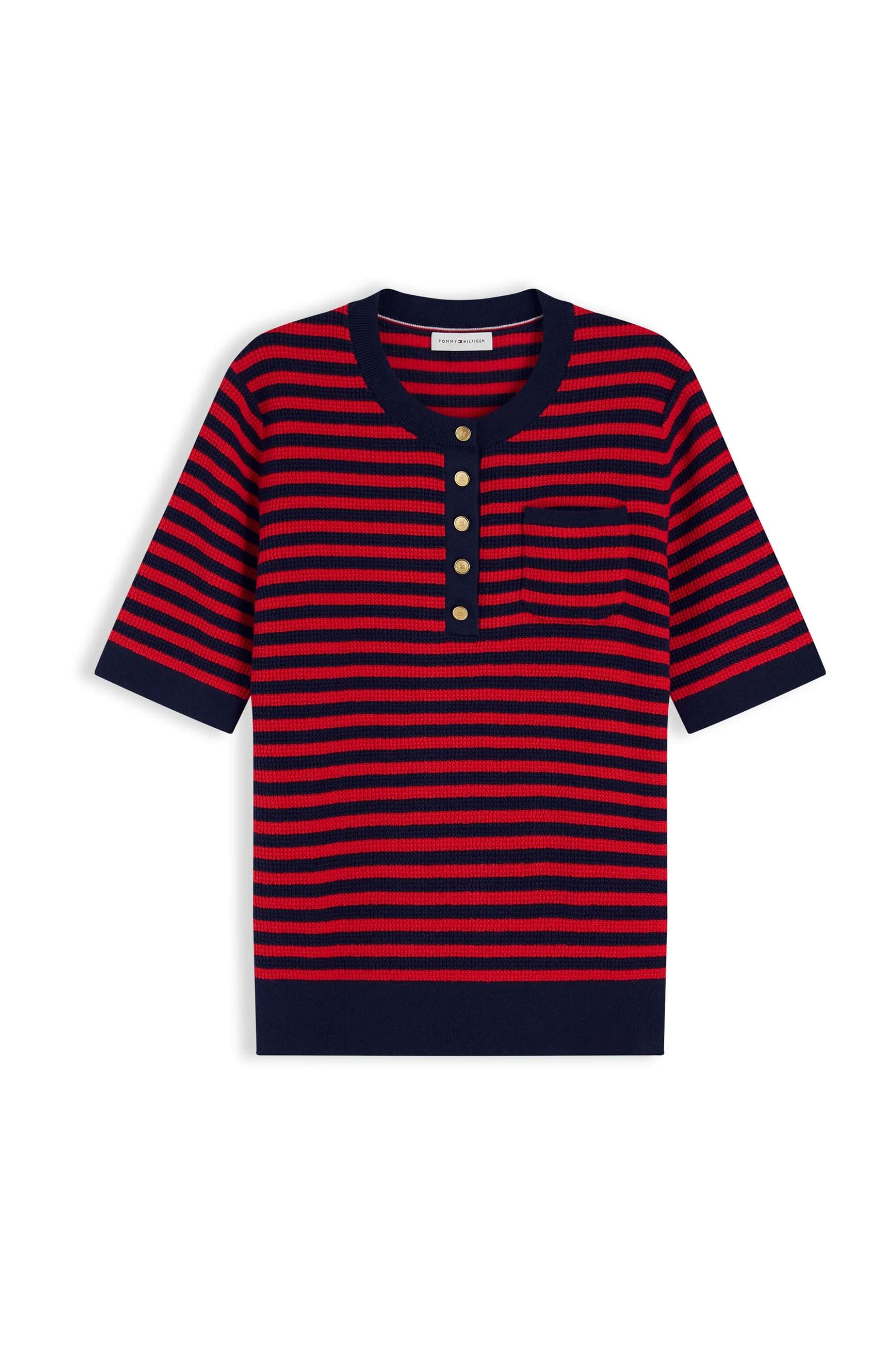 Tommy Hilfiger γυναικεία πλεκτή μπλούζα structured henley με ριγέ σχέδιο Regular Fit - WW0WW50085 Κόκκινο