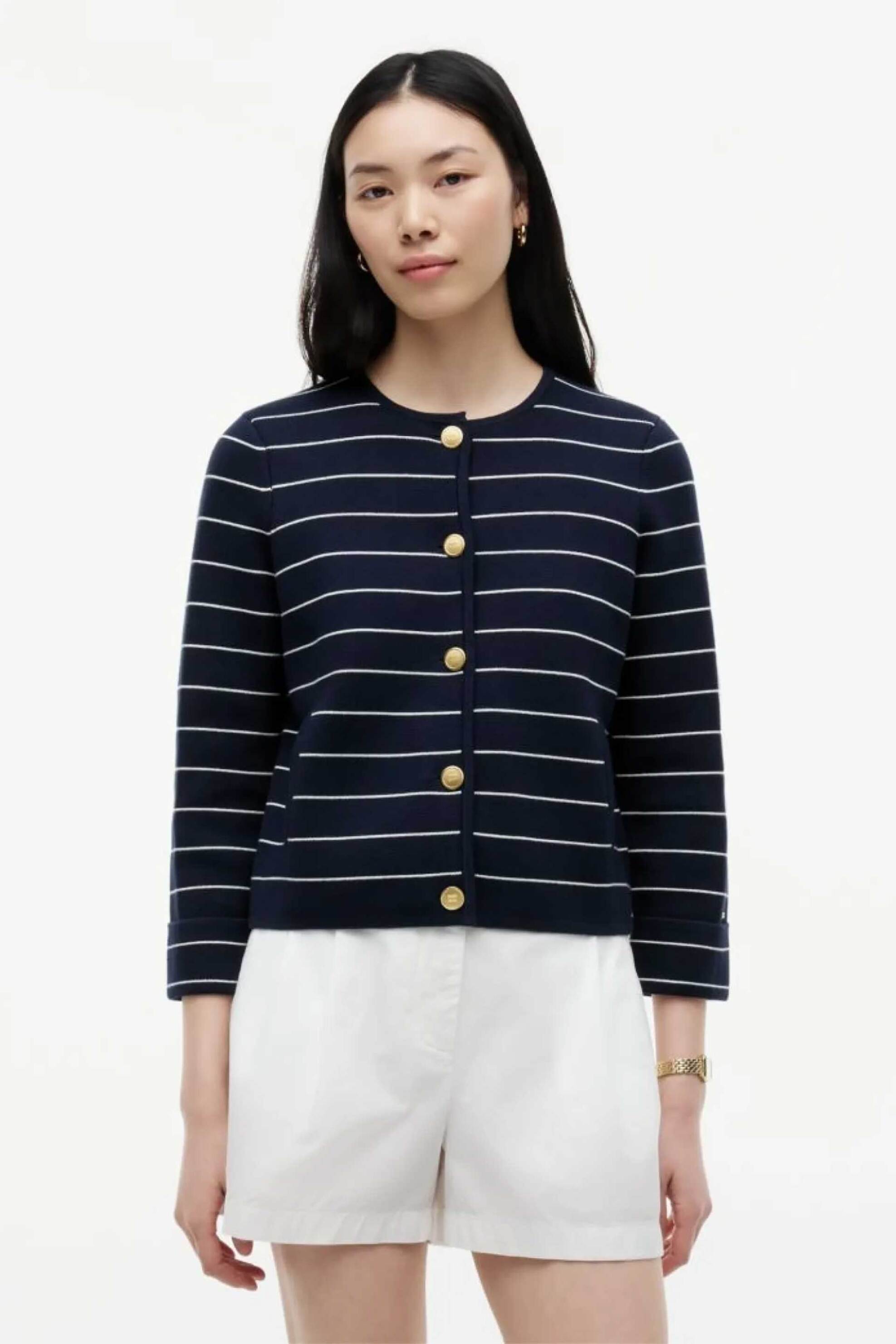 TOMMY HILFIGER Tommy Hilfiger γυναικεία πλεκτή ζακέτα ριγέ Boxy Fit - WW0WW50088 Μπλε Σκούρο