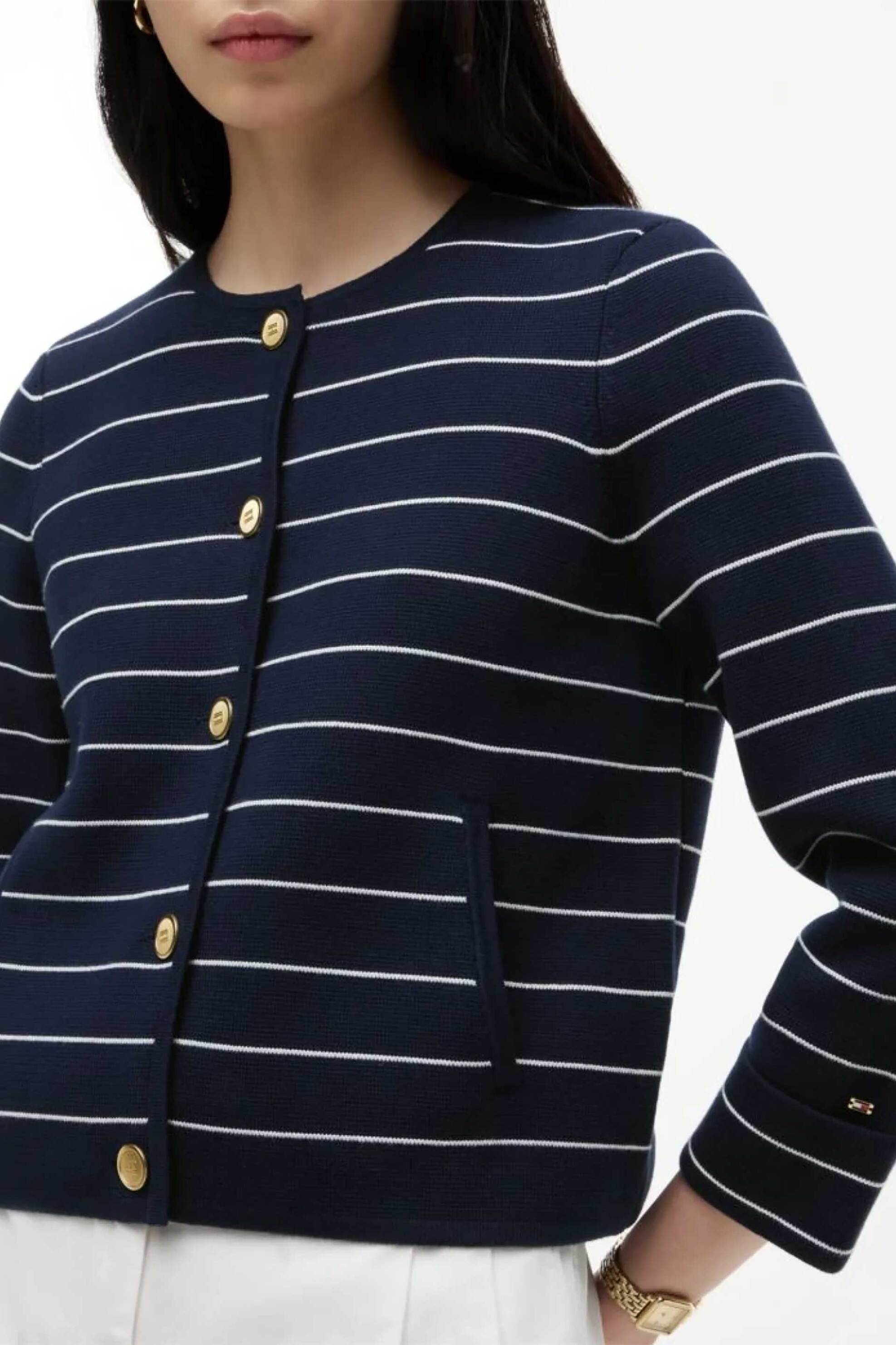 TOMMY HILFIGER Tommy Hilfiger γυναικεία πλεκτή ζακέτα ριγέ Boxy Fit - WW0WW50088 Μπλε Σκούρο - 2