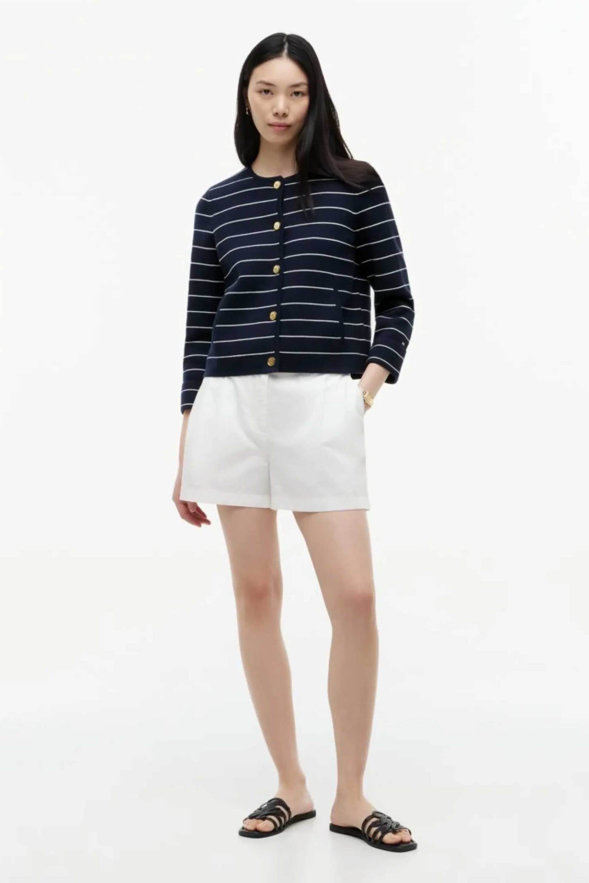 TOMMY HILFIGER Tommy Hilfiger γυναικεία πλεκτή ζακέτα ριγέ Boxy Fit - WW0WW50088 Μπλε Σκούρο - 3