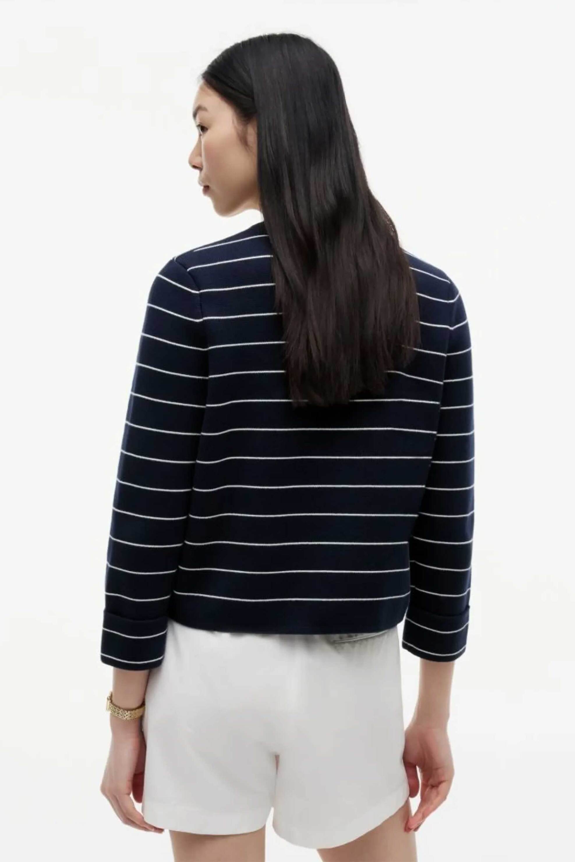 TOMMY HILFIGER Tommy Hilfiger γυναικεία πλεκτή ζακέτα ριγέ Boxy Fit - WW0WW50088 Μπλε Σκούρο - 4