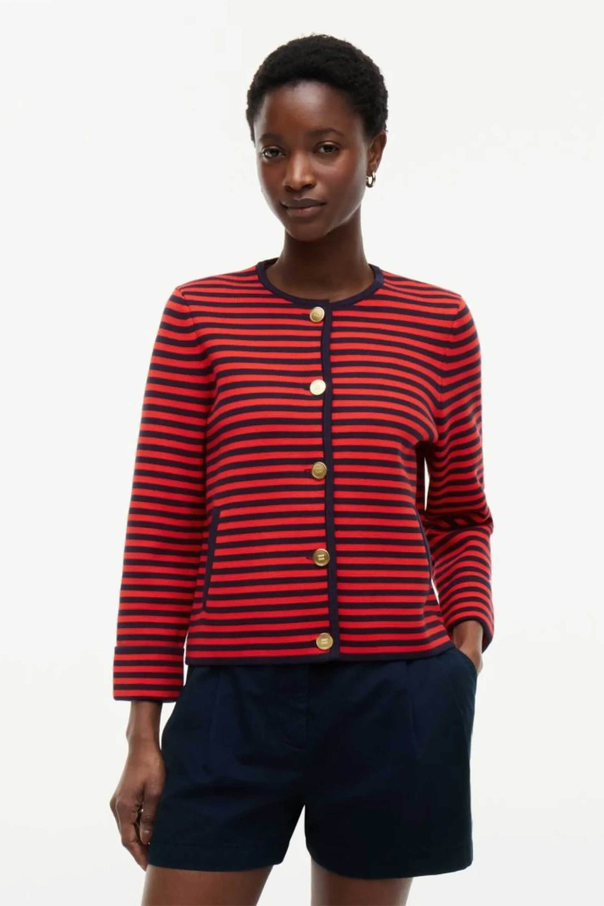 TOMMY HILFIGER Tommy Hilfiger γυναικεία πλεκτή ζακέτα ριγέ Boxy Fit - WW0WW50088 Κόκκινο
