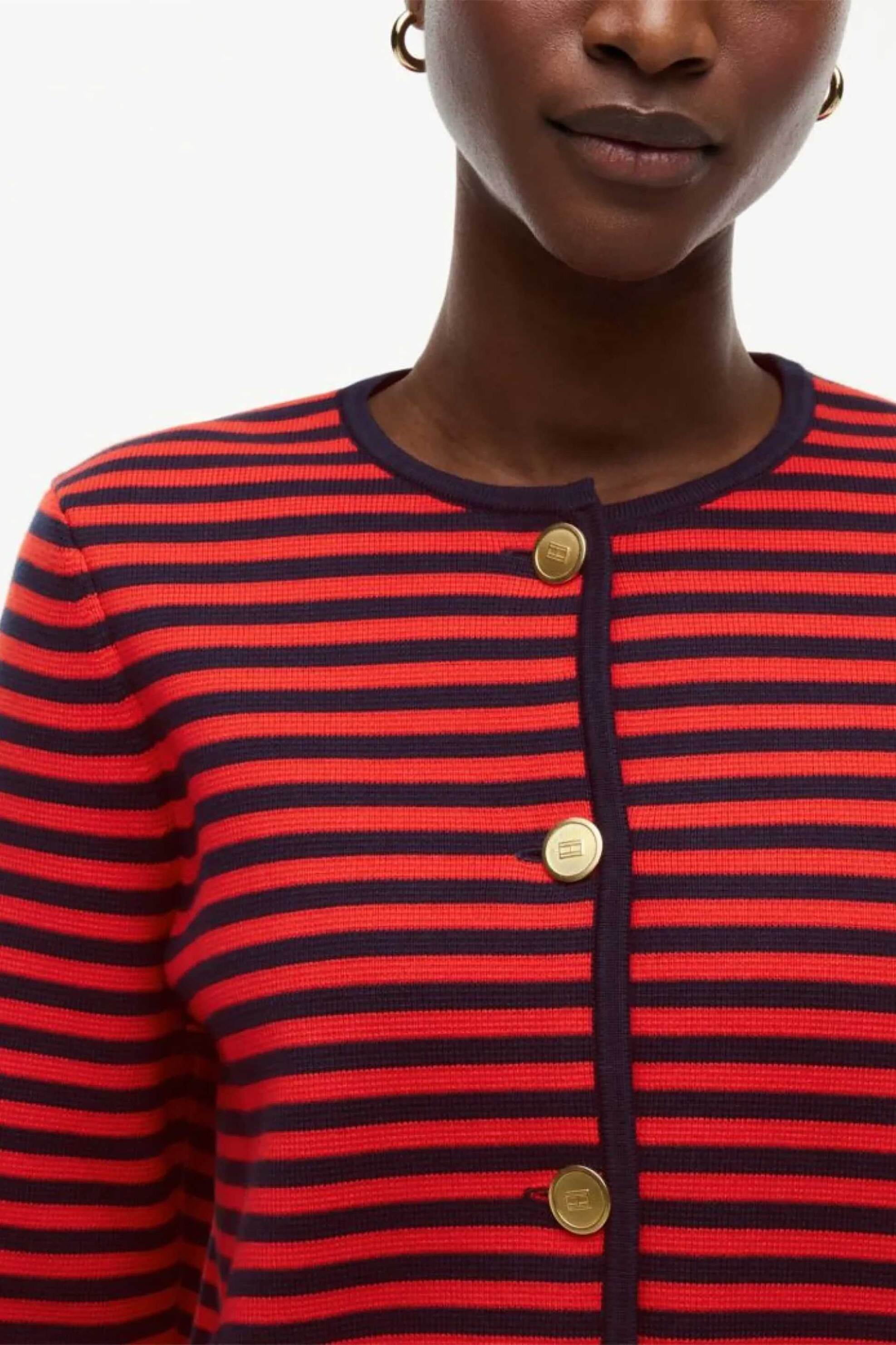 TOMMY HILFIGER Tommy Hilfiger γυναικεία πλεκτή ζακέτα ριγέ Boxy Fit - WW0WW50088 Κόκκινο - 2