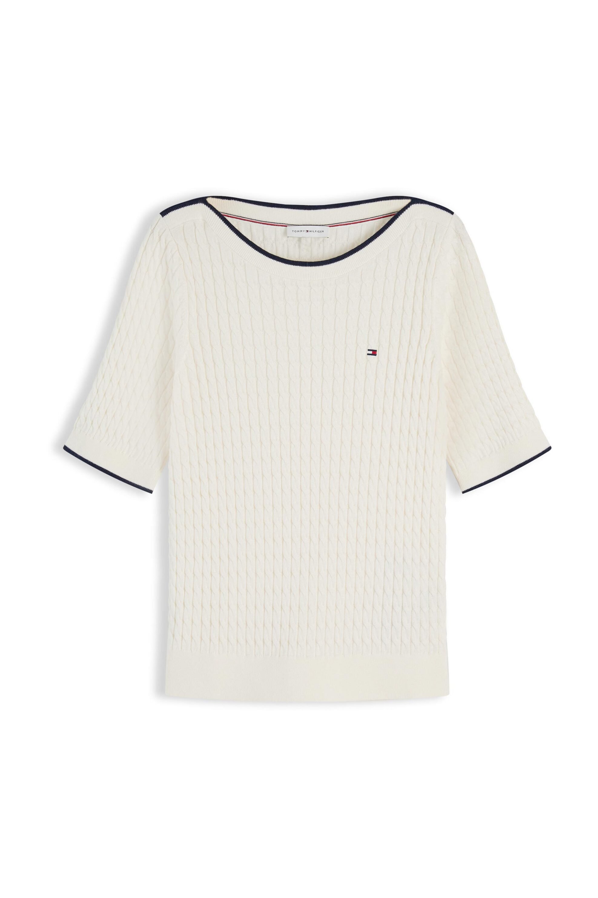 Tommy Hilfiger γυναικεία μπλούζα cable knit με κοντό μανίκι - WW0WW50103 Λευκό