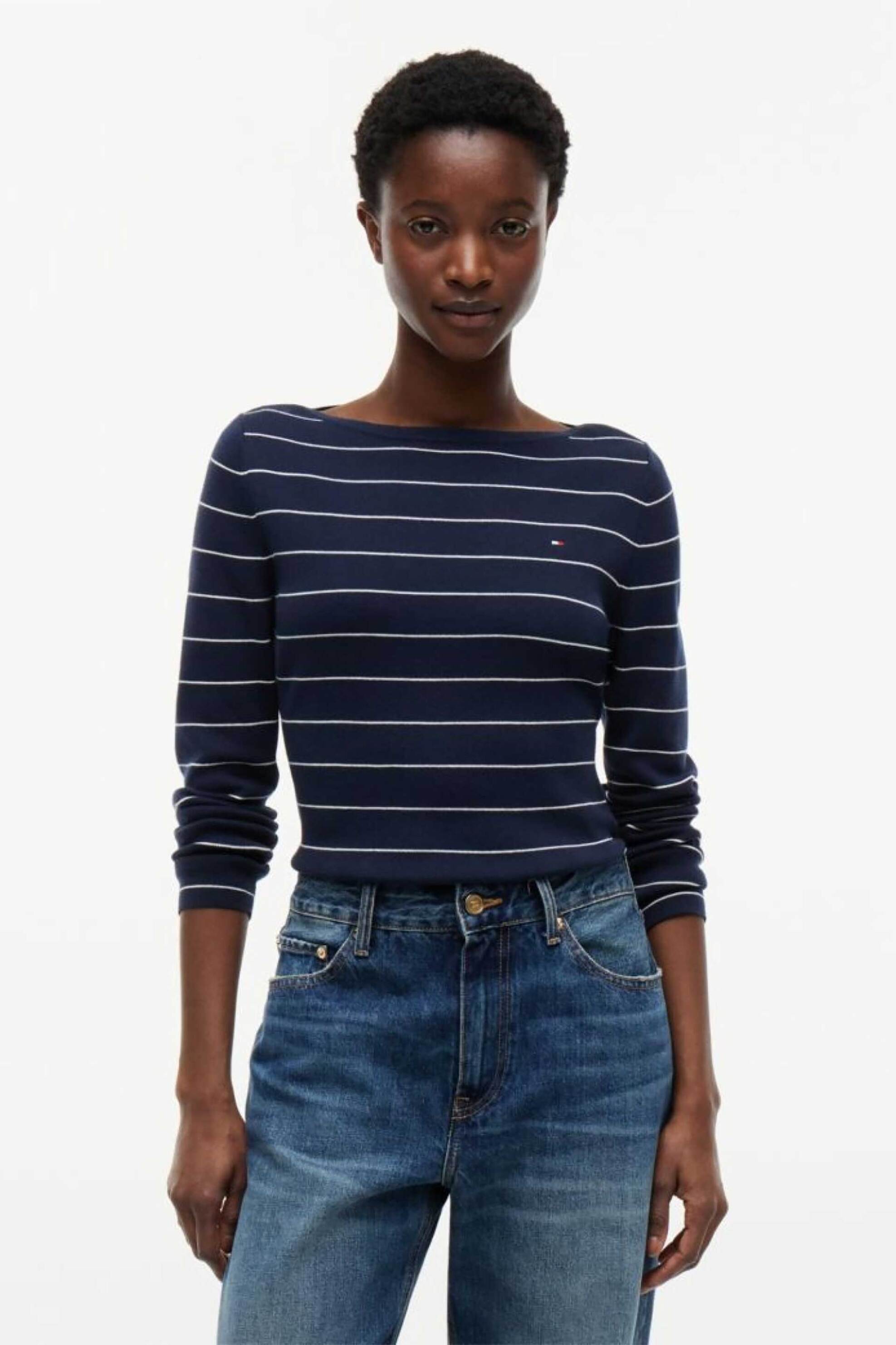 Tommy Hilfiger γυναικεία πλεκτή μπλούζα ριγέ Regular Fit - WW0WW50107 Μπλε Σκούρο