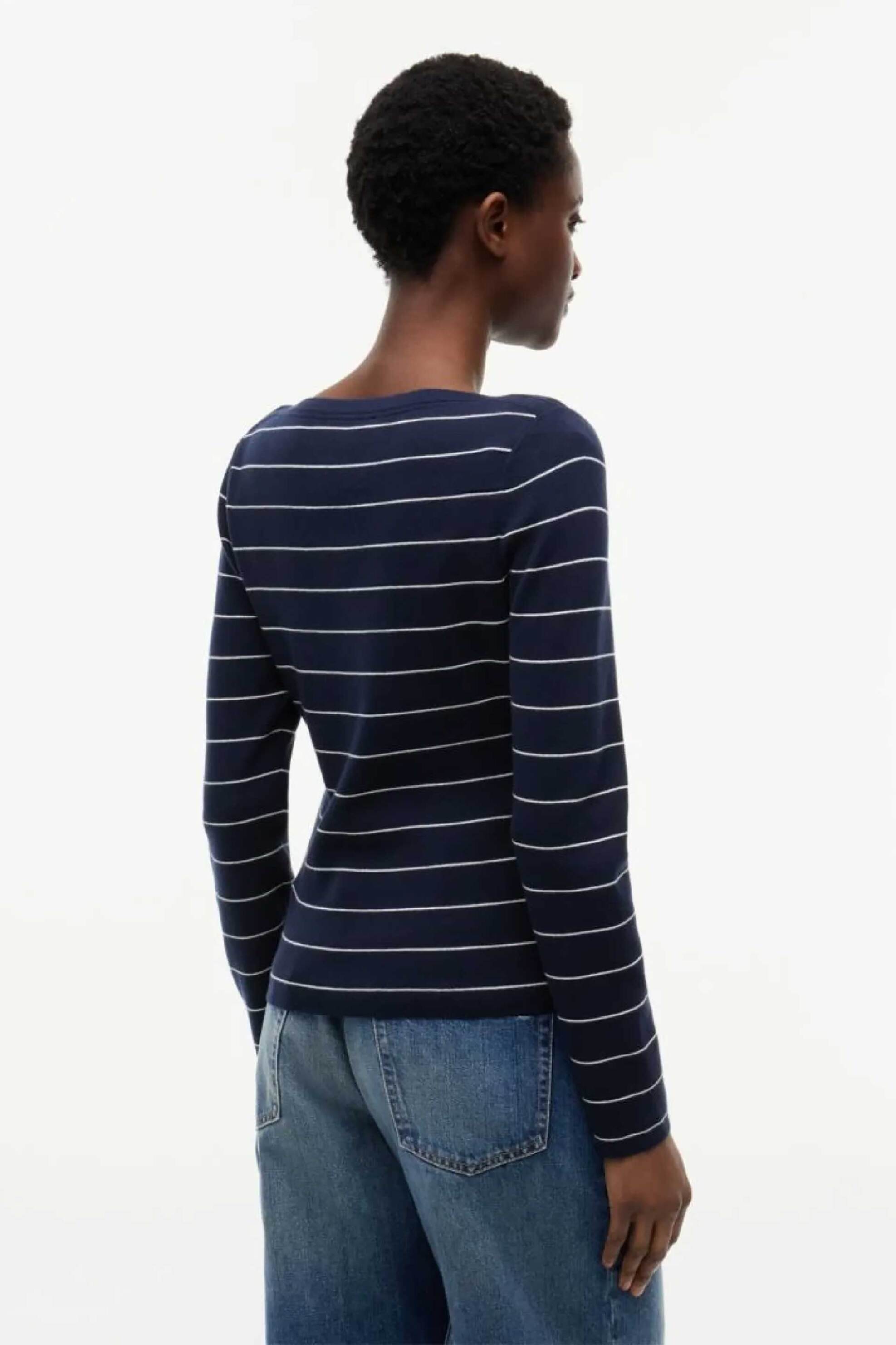 Tommy Hilfiger Γυναικεία Πλεκτή Μπλούζα Ριγέ Regular Fit - Ww0Ww50107 Μπλε Σκούρο