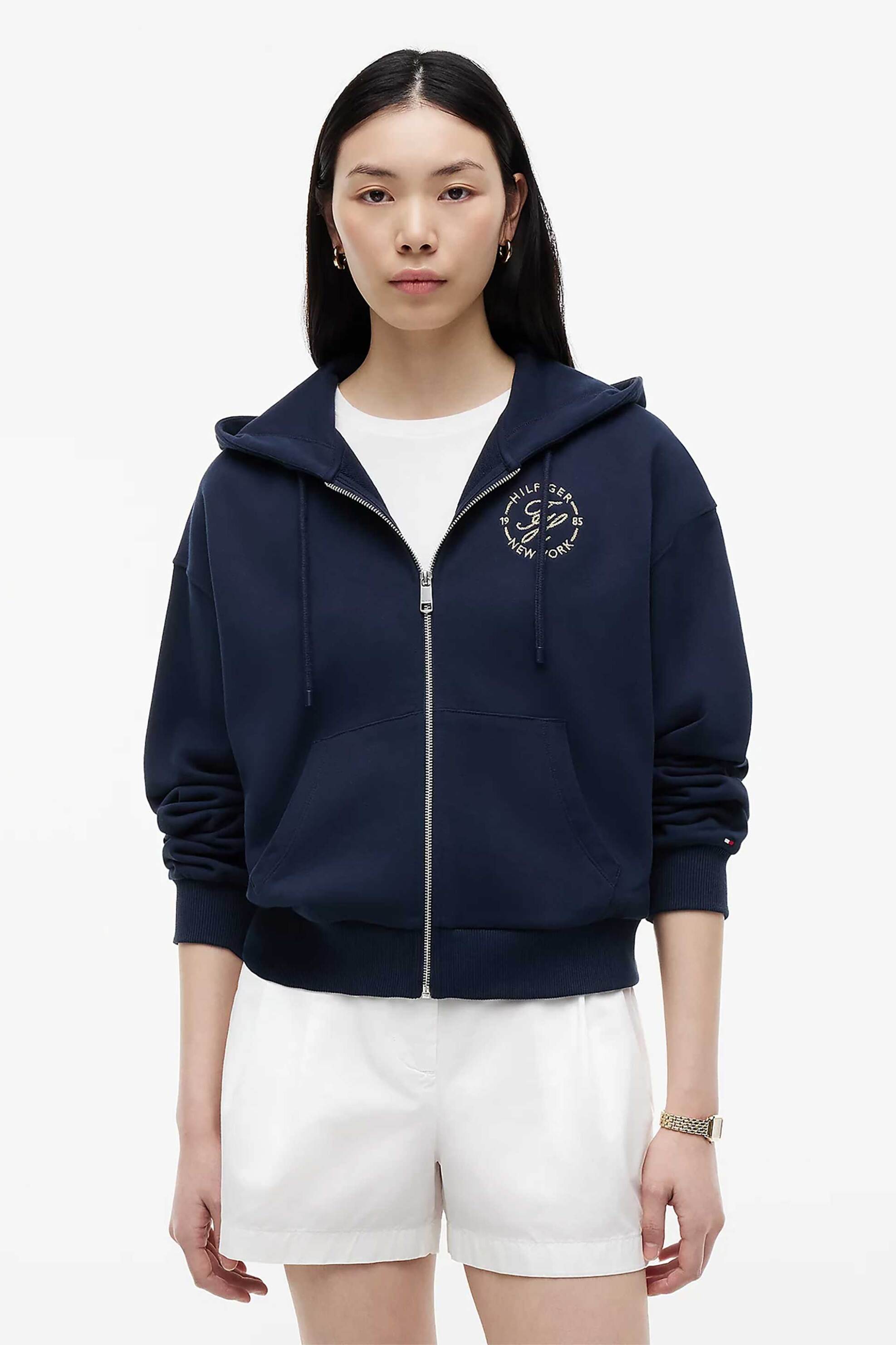 TOMMY HILFIGER Tommy Hilfiger γυναικεία ζακέτα φούτερ με λογότυπο Regular Fit - WW0WW50938 Μπλε Σκούρο