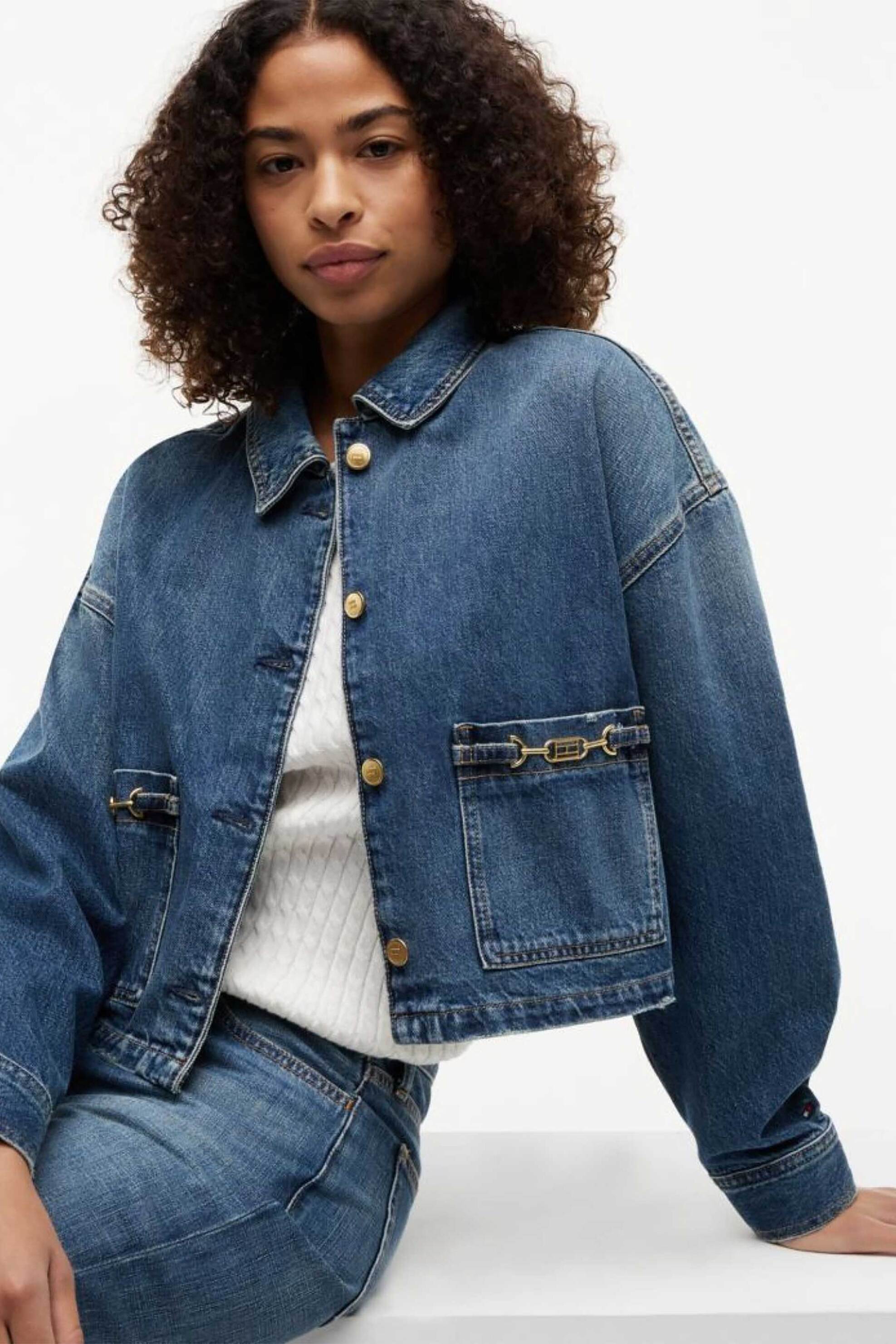 Tommy Hilfiger γυναικείο denim jacket cropped Relaxed Fit - WW0WW50962 Denim Blue