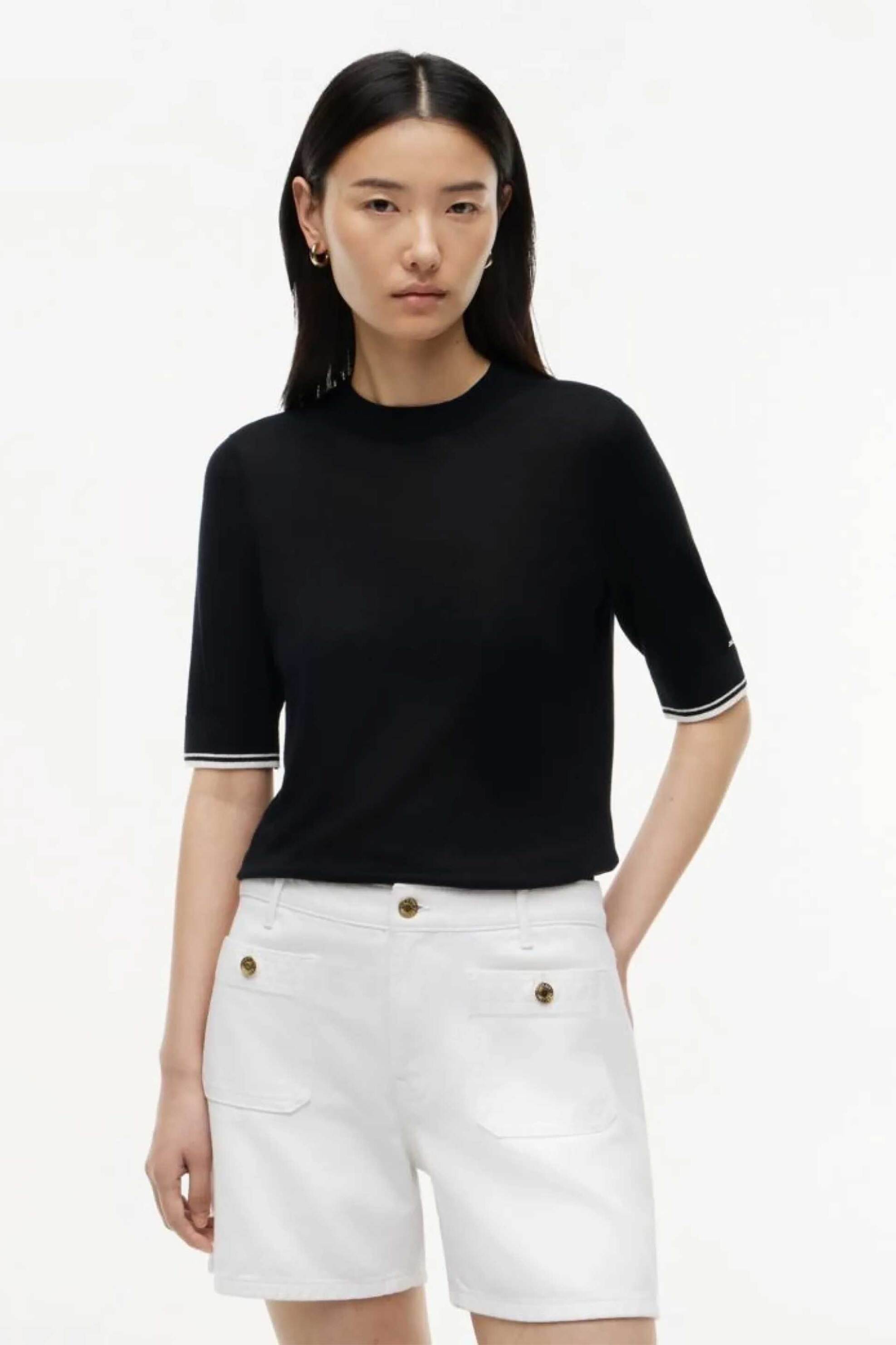 Tommy Hilfiger γυναικεία πλεκτή μπλούζα με κοντό μανίκι και μετάξι - WW0WW51054 Μαύρο