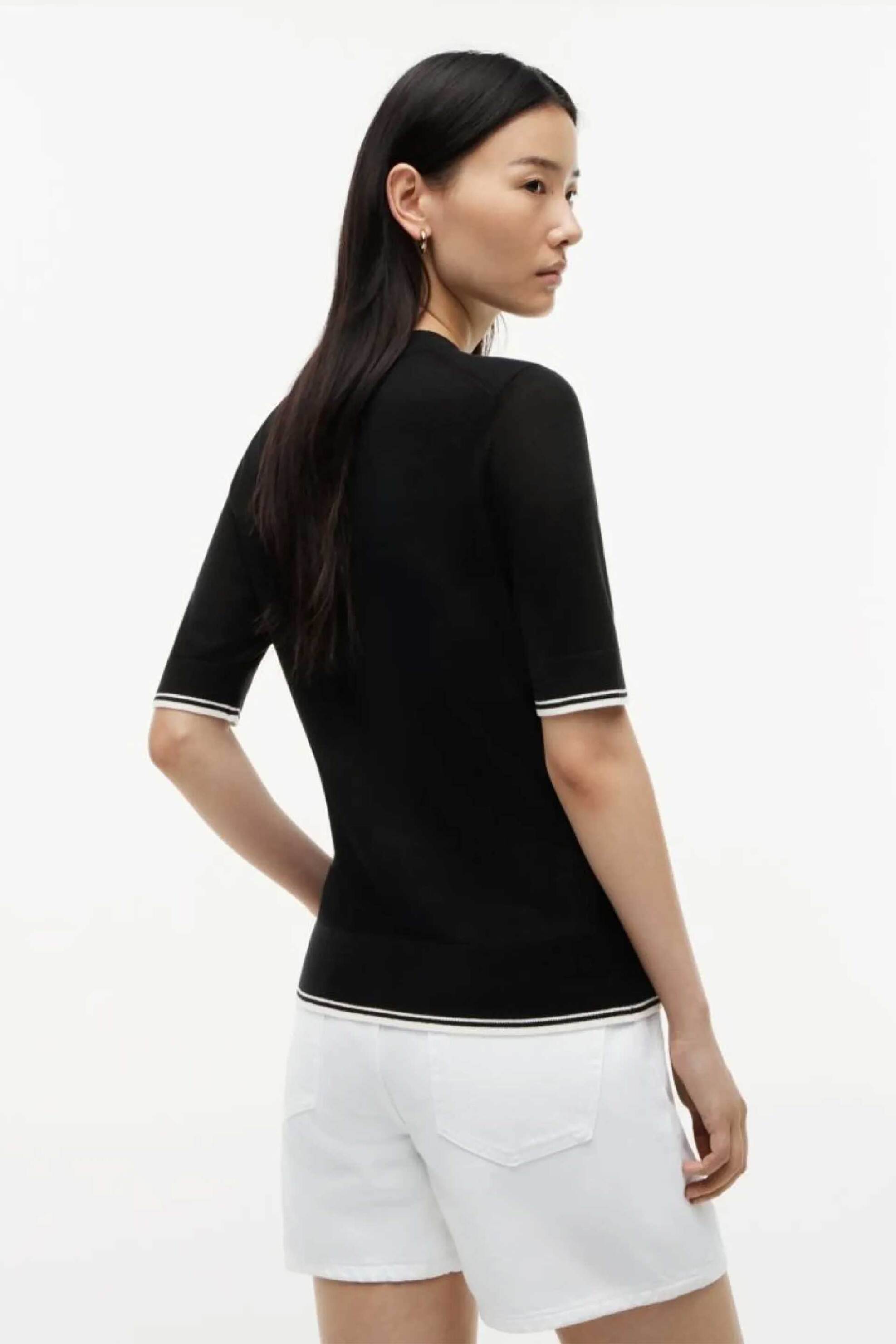 Tommy Hilfiger Γυναικεία Πλεκτή Μπλούζα με Κοντό Μανίκι Και Μετάξι - Ww0Ww51054 Μαύρο