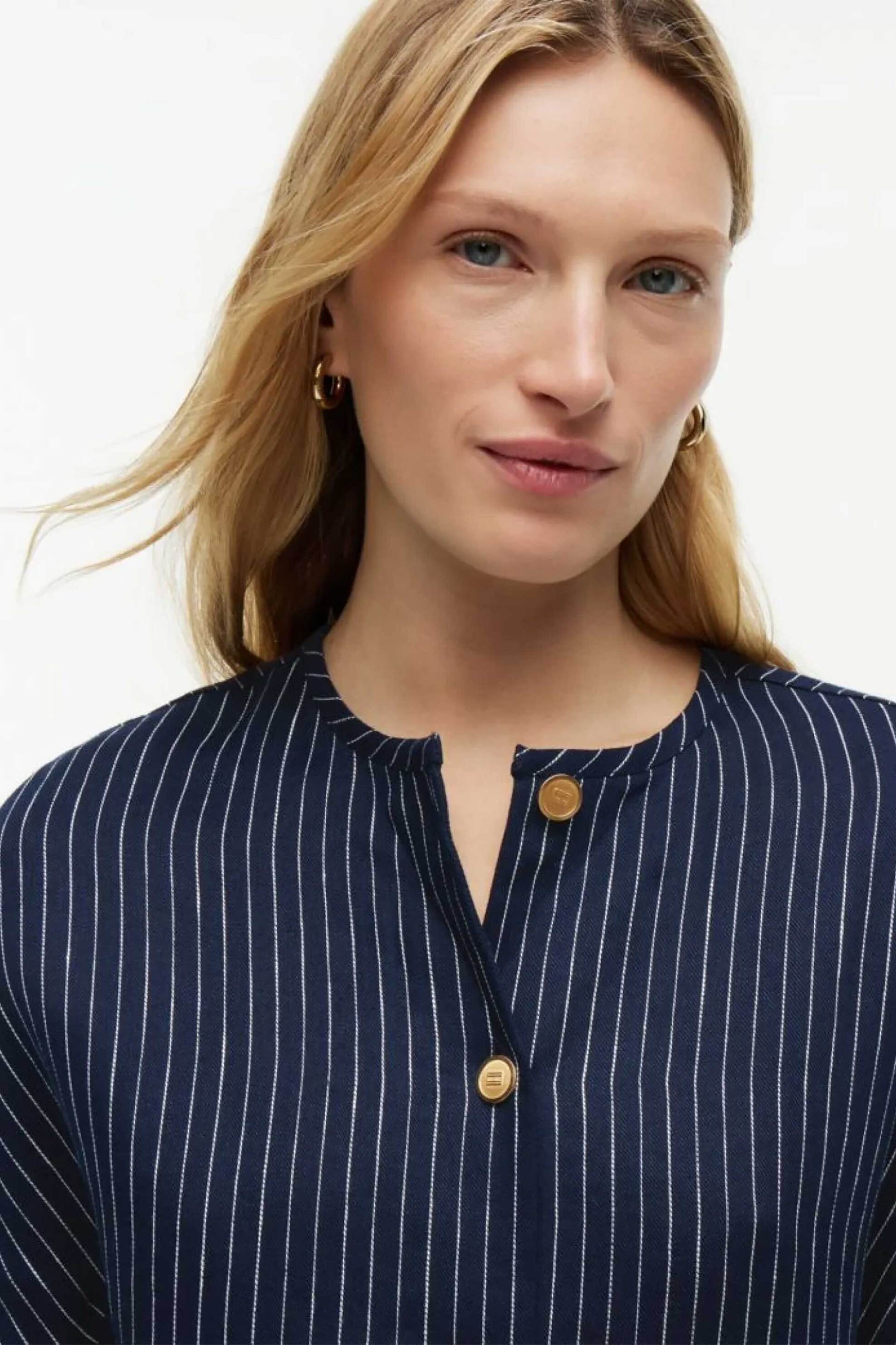 TOMMY HILFIGER Tommy Hilfiger γυναικείο πουκάμισο cropped με ριγέ σχέδιο και 3/4 μανίκι - WW0WW51060 Μπλε Σκούρο - 2