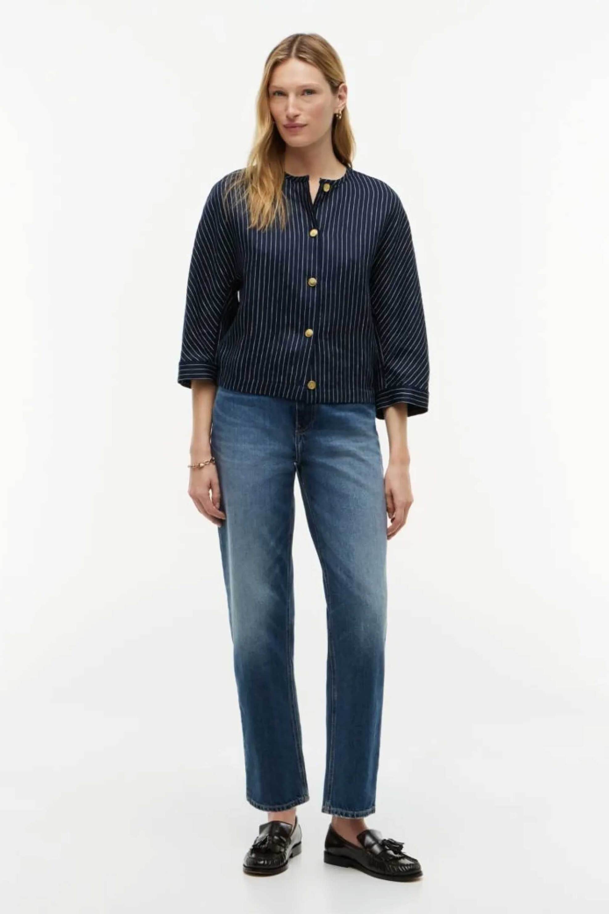 TOMMY HILFIGER Tommy Hilfiger γυναικείο πουκάμισο cropped με ριγέ σχέδιο και 3/4 μανίκι - WW0WW51060 Μπλε Σκούρο - 3
