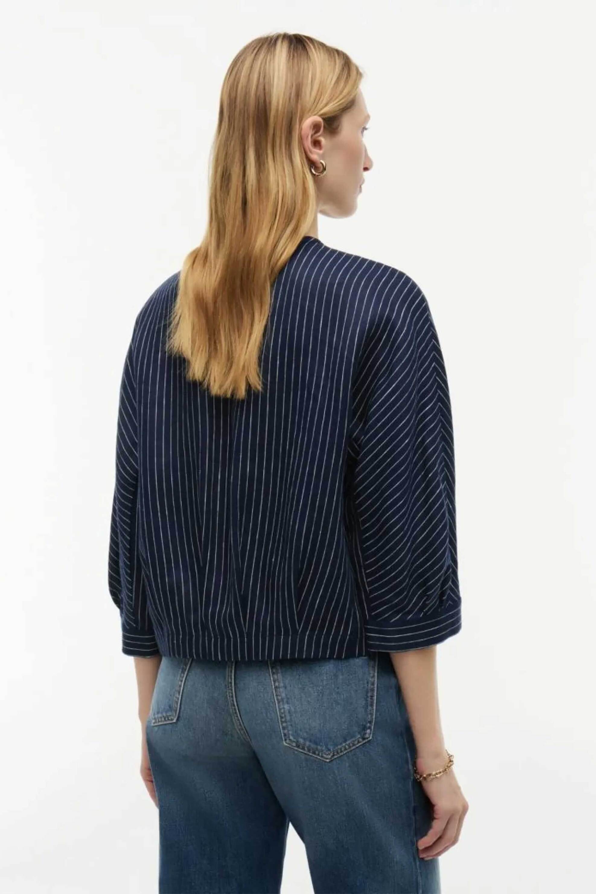 TOMMY HILFIGER Tommy Hilfiger γυναικείο πουκάμισο cropped με ριγέ σχέδιο και 3/4 μανίκι - WW0WW51060 Μπλε Σκούρο - 4