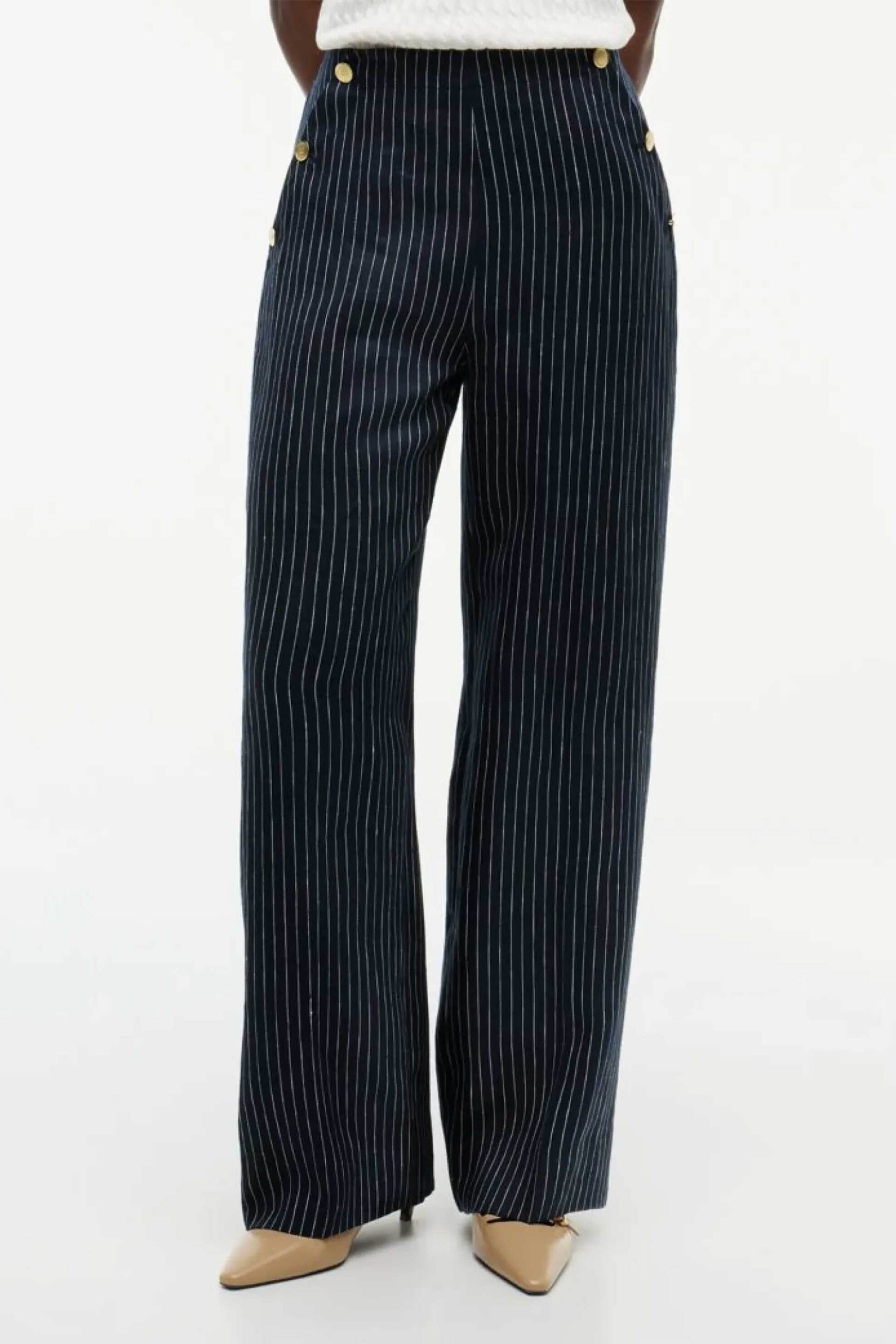 TOMMY HILFIGER Tommy Hilfiger γυναικείο παντελόνι ριγέ με λινάρι Relaxed Fit - WW0WW51093 Μπλε Σκούρο - 2