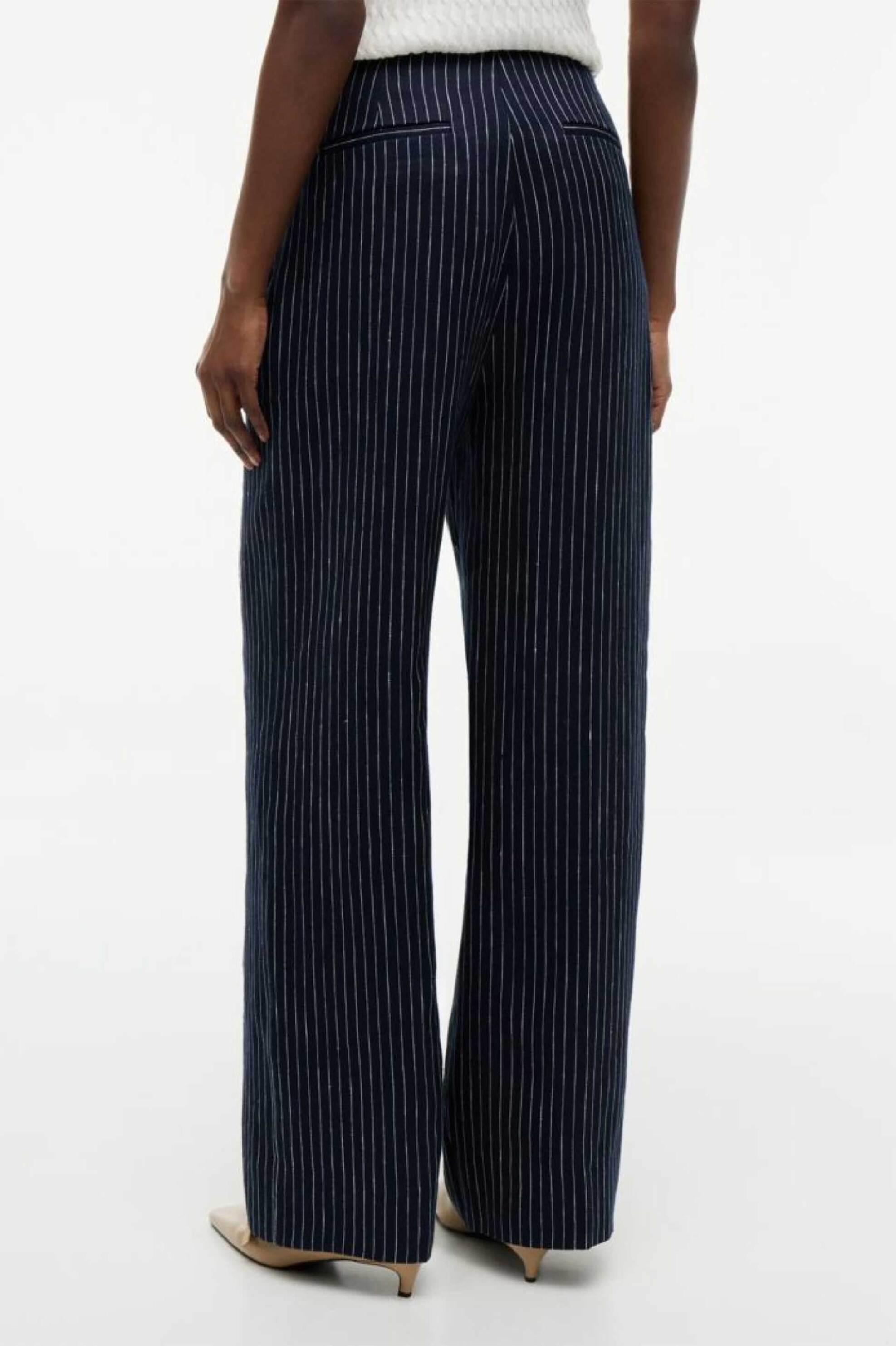 TOMMY HILFIGER Tommy Hilfiger γυναικείο παντελόνι ριγέ με λινάρι Relaxed Fit - WW0WW51093 Μπλε Σκούρο - 3