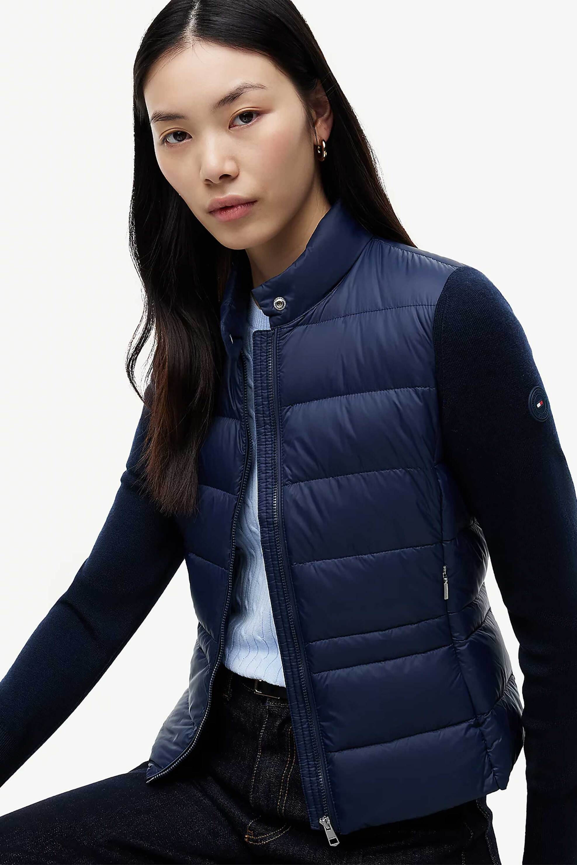 TOMMY HILFIGER Tommy Hilfiger γυναικείο καπιτονέ jacket με πλεκτά μανίκια Slim Fit - WW0WW51095 Μπλε Σκούρο - 2