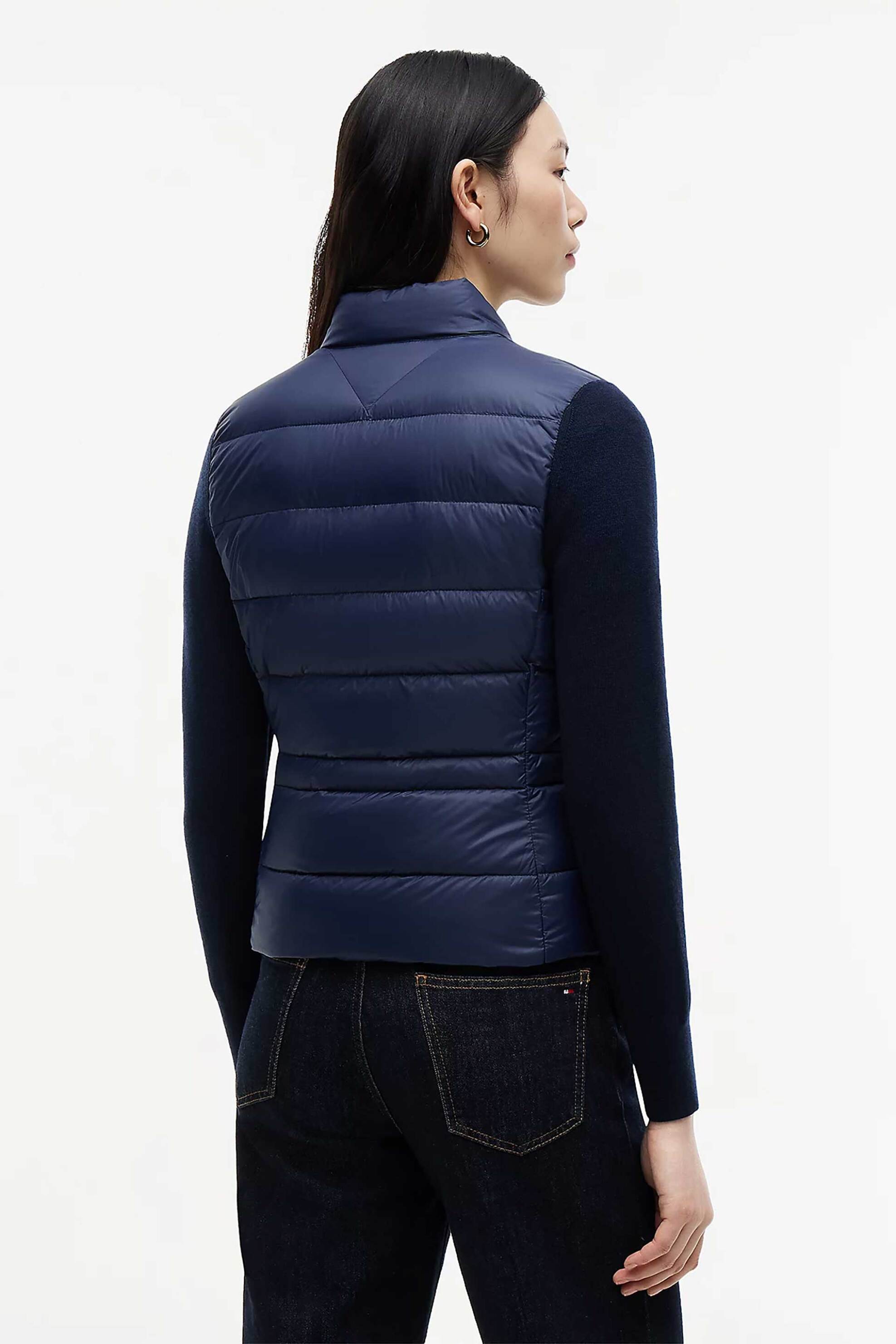 Tommy Hilfiger Γυναικείο Καπιτονέ Jacket με Πλεκτά Μανίκια Slim Fit - Ww0Ww51095 Μπλε Σκούρο