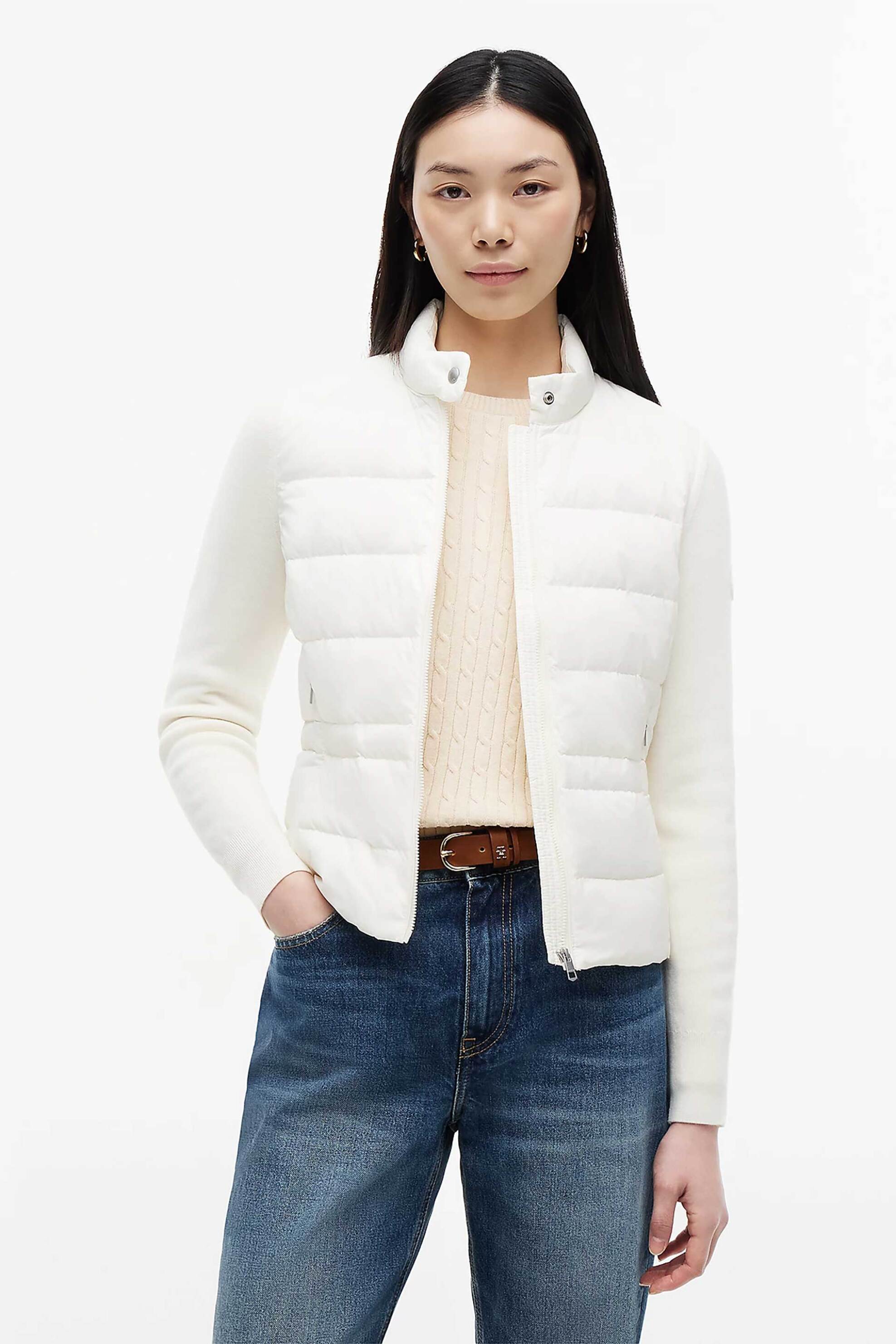 TOMMY HILFIGER Tommy Hilfiger γυναικείο καπιτονέ jacket με πλεκτά μανίκια Slim Fit - WW0WW51095 Λευκό