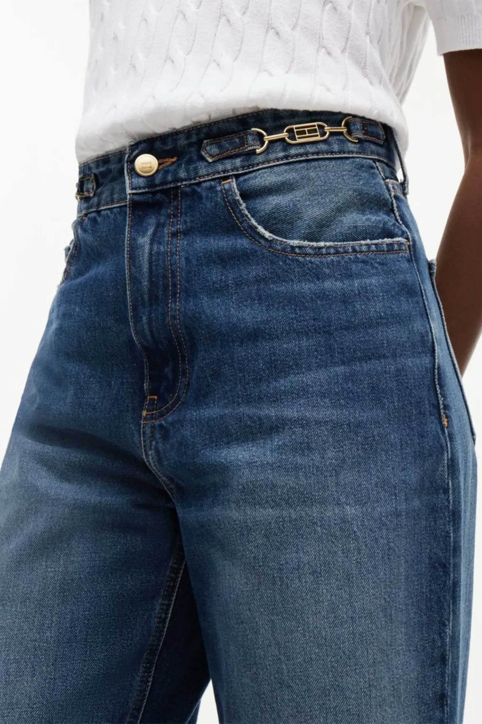 Tommy Hilfiger Γυναικείο Τζιν Παντελόνι Tapered Leg - Ww0Ww49960 Denim Blue