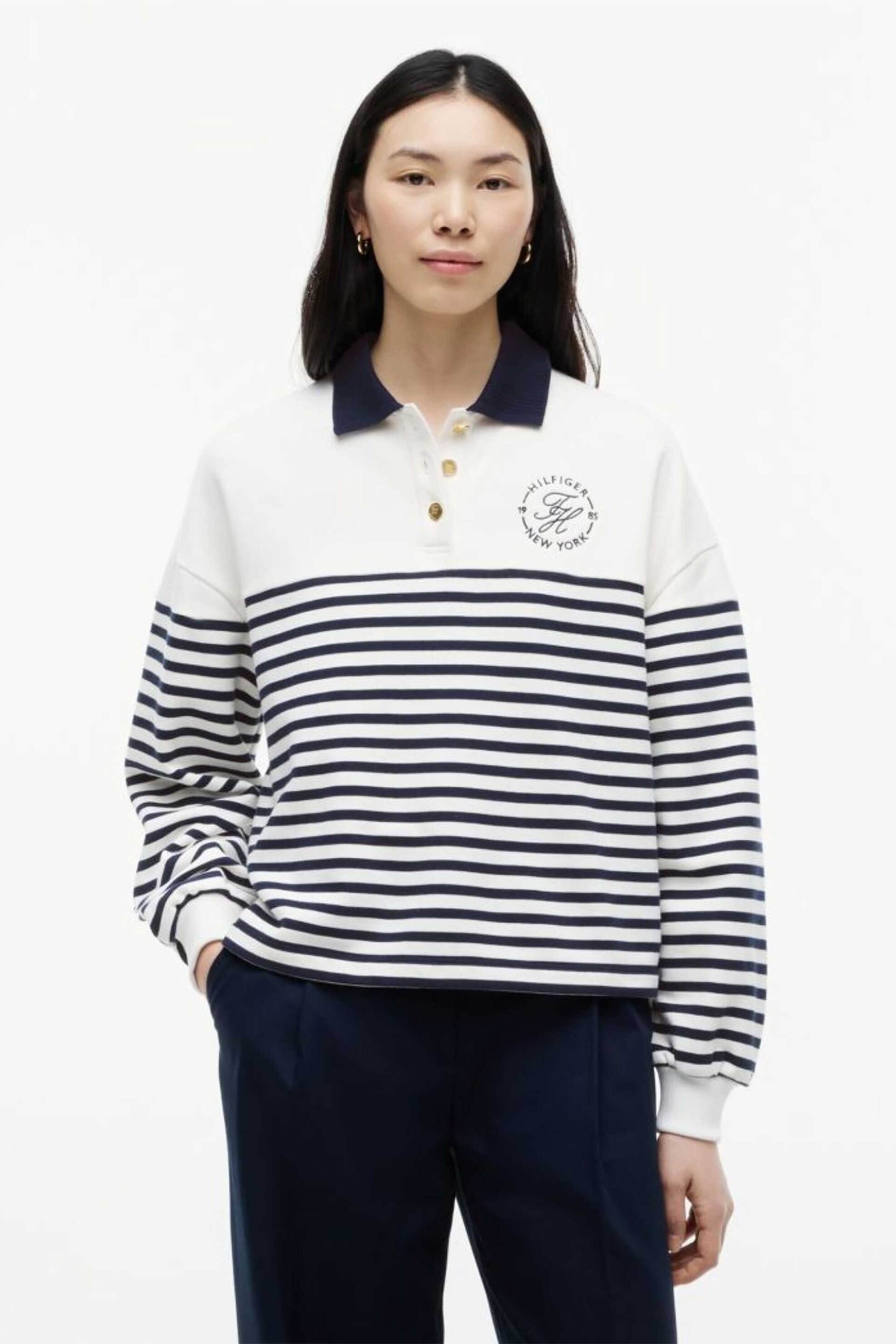 TOMMY HILFIGER Tommy Hilfiger γυναικείο φούτερ με πόλο γιακά Relaxed Fit - WW0WW50036 Εκρού