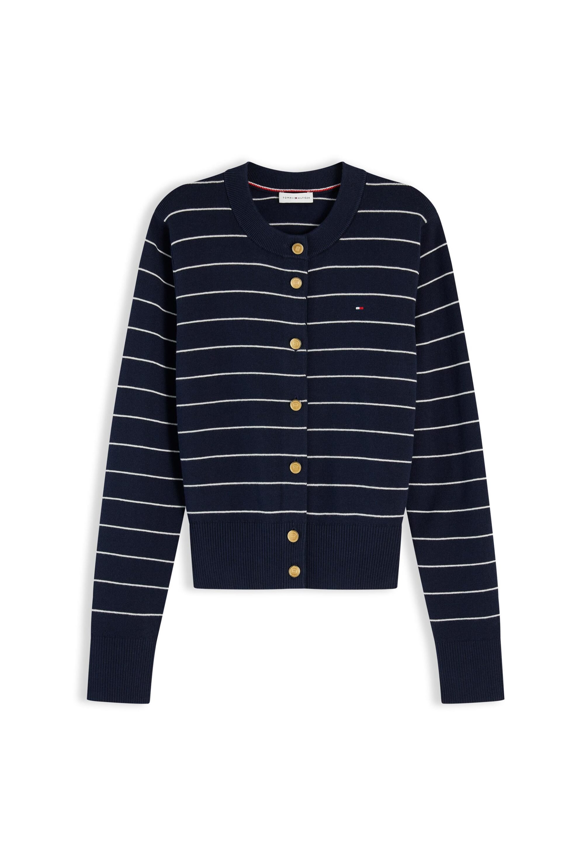 TOMMY HILFIGER Tommy Hilfiger γυναικεία πλεκτή ζακέτα με ριγέ σχέδιο και κεντημένο λογότυπο Slim Fit - WW0WW51115 Μπλε Σκούρο